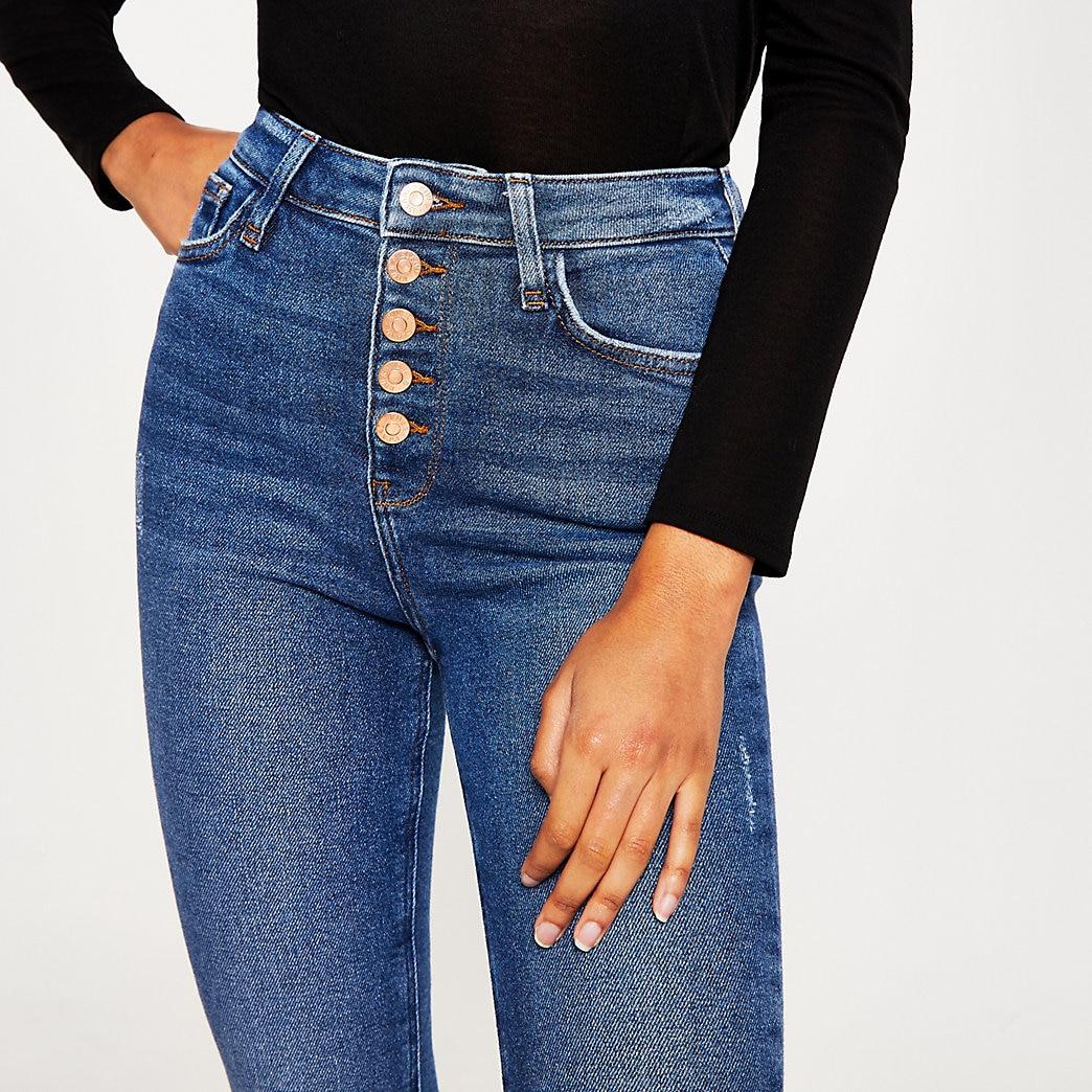 River Island Blue Button Hailey High Rise Skinny Jeans | Lyst Canada