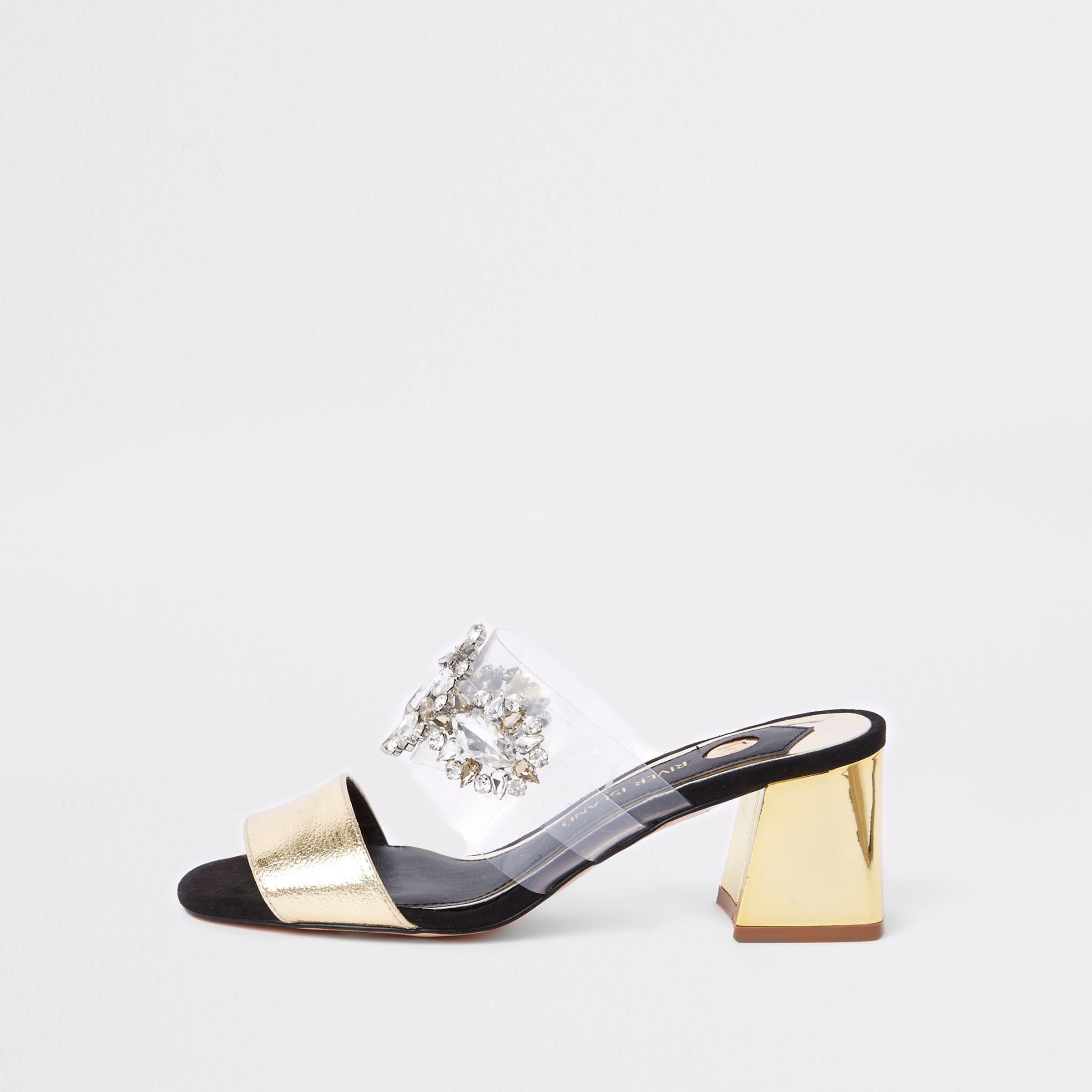 river island gold block heel sandals