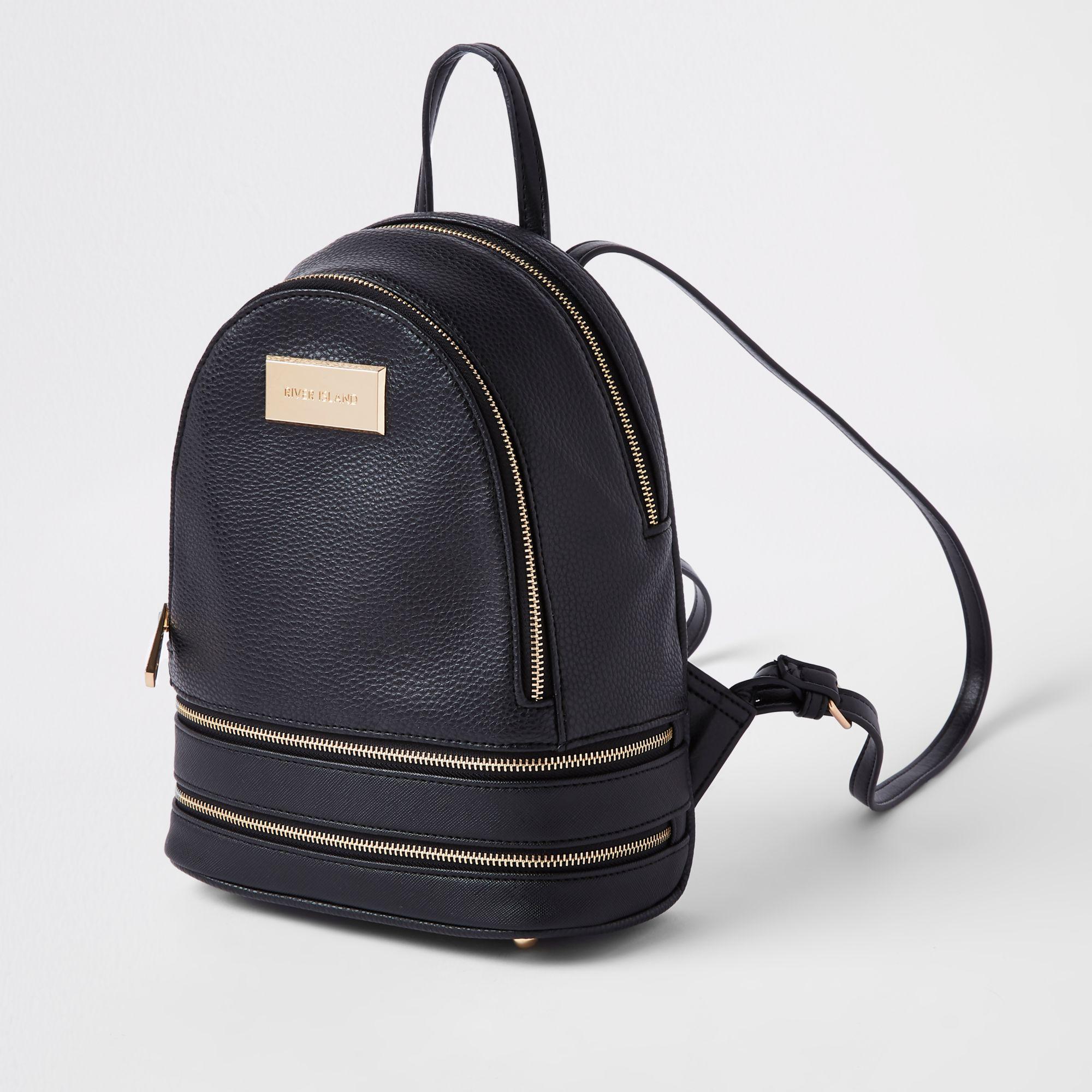 River Island Double Zip Bottom Mini Backpack in Black | Lyst