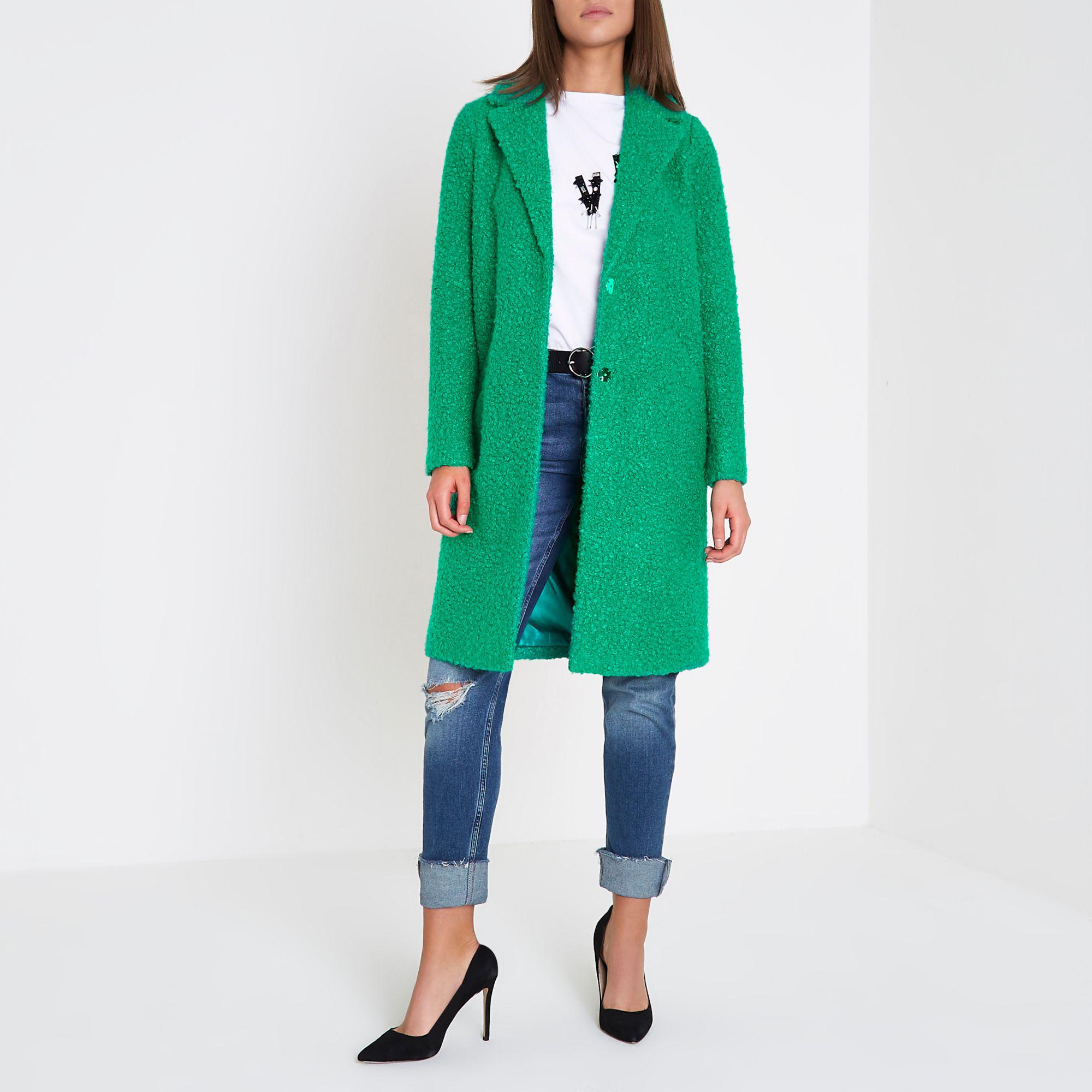 dark green boucle coat