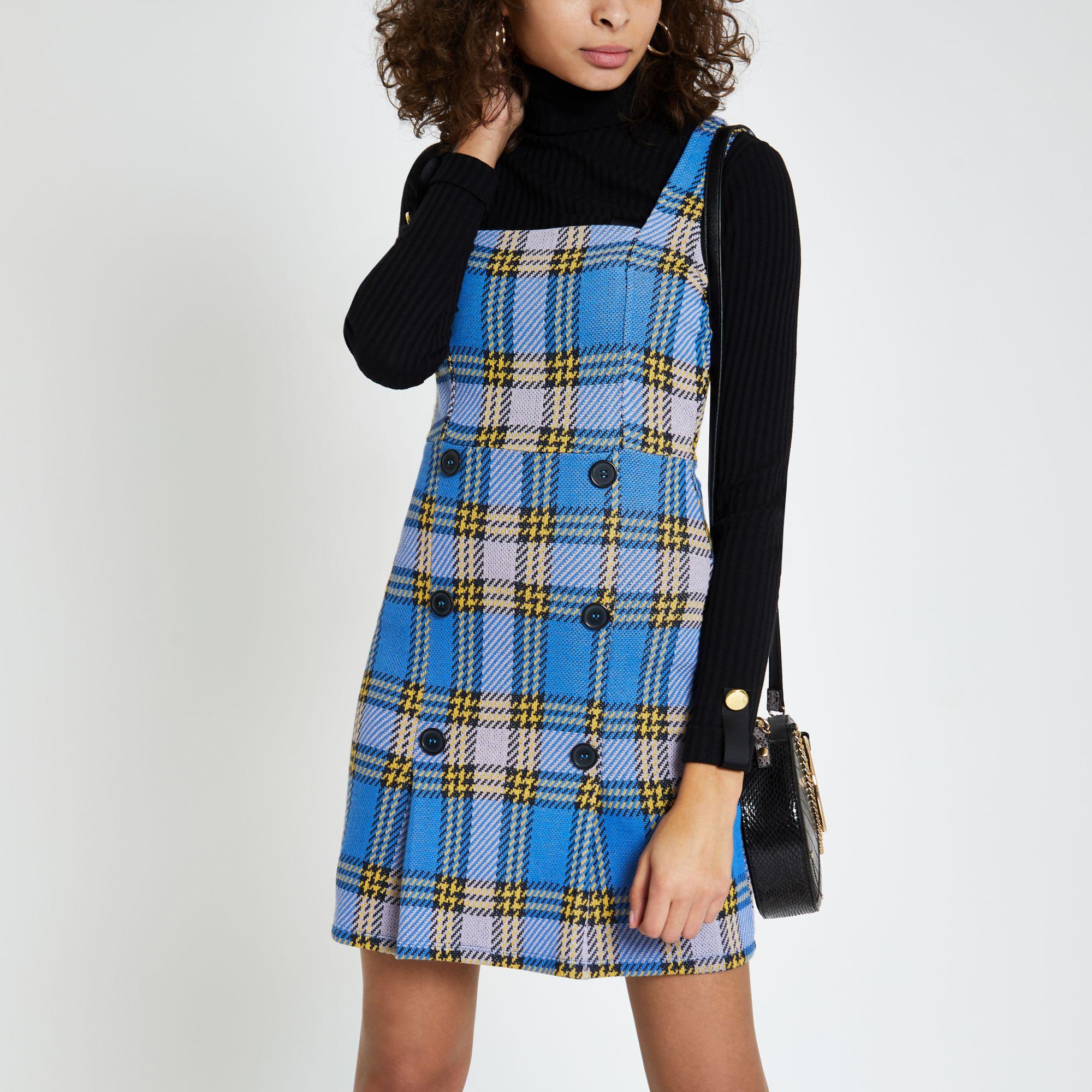 river island check pinafore