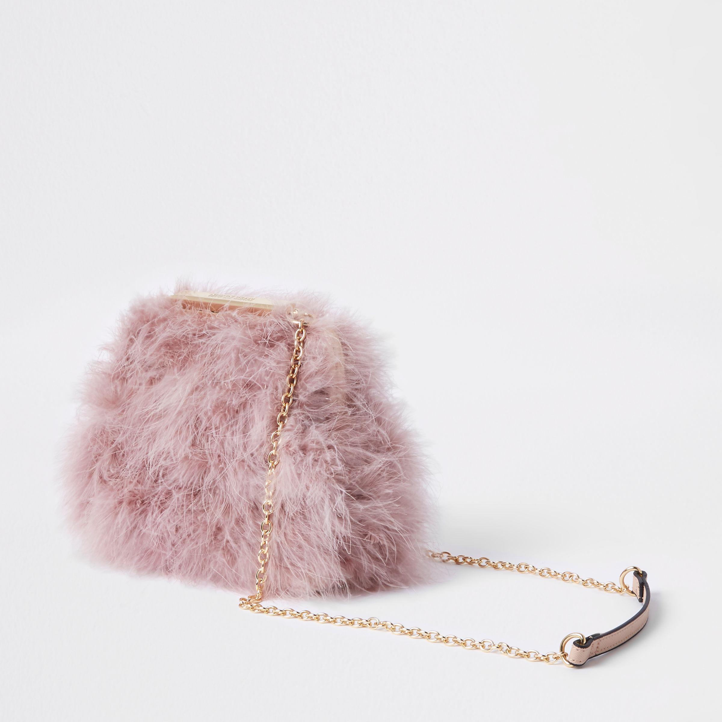River Island Synthetic Pink Feather Clutch Chain Bag | Lyst