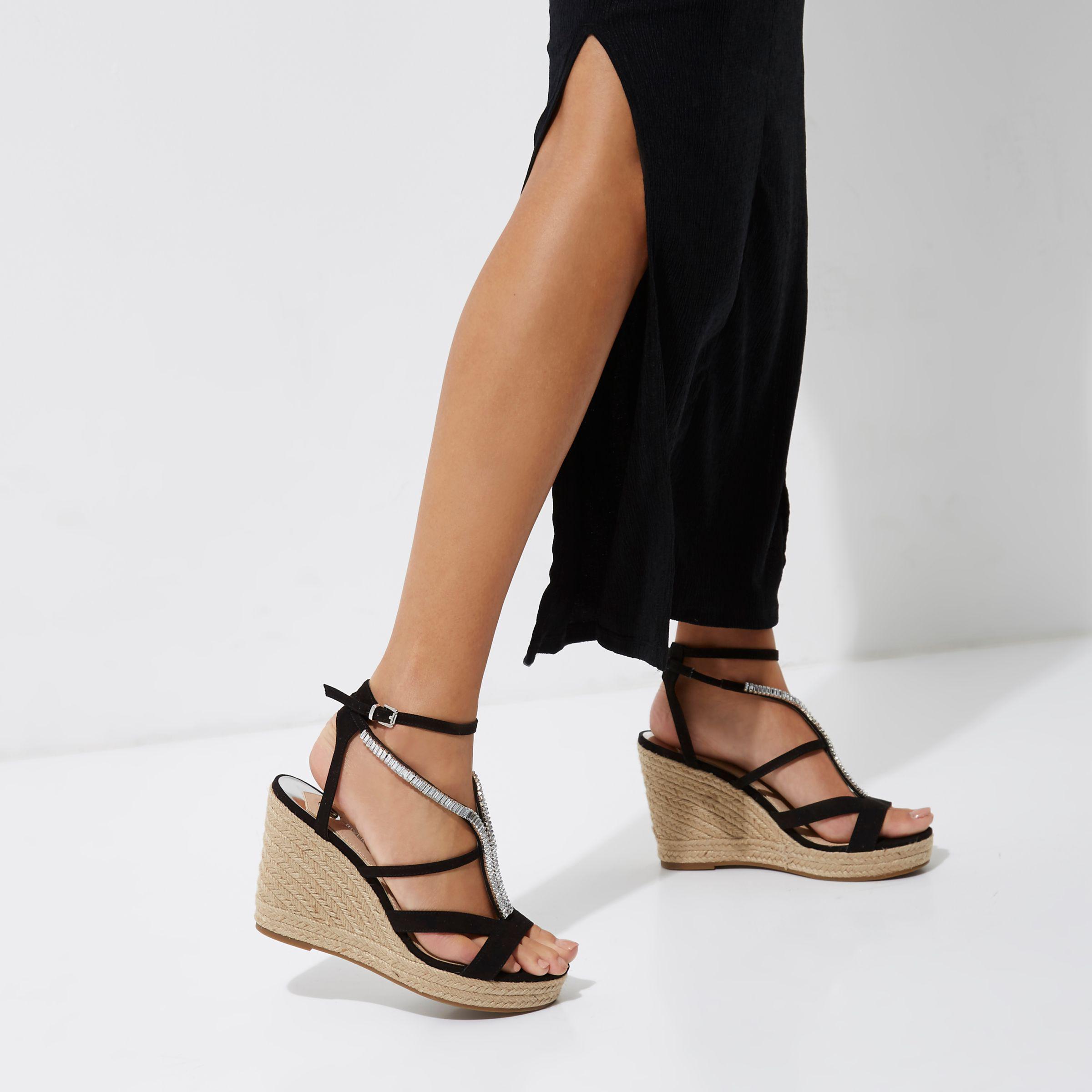 river island silver wedges
