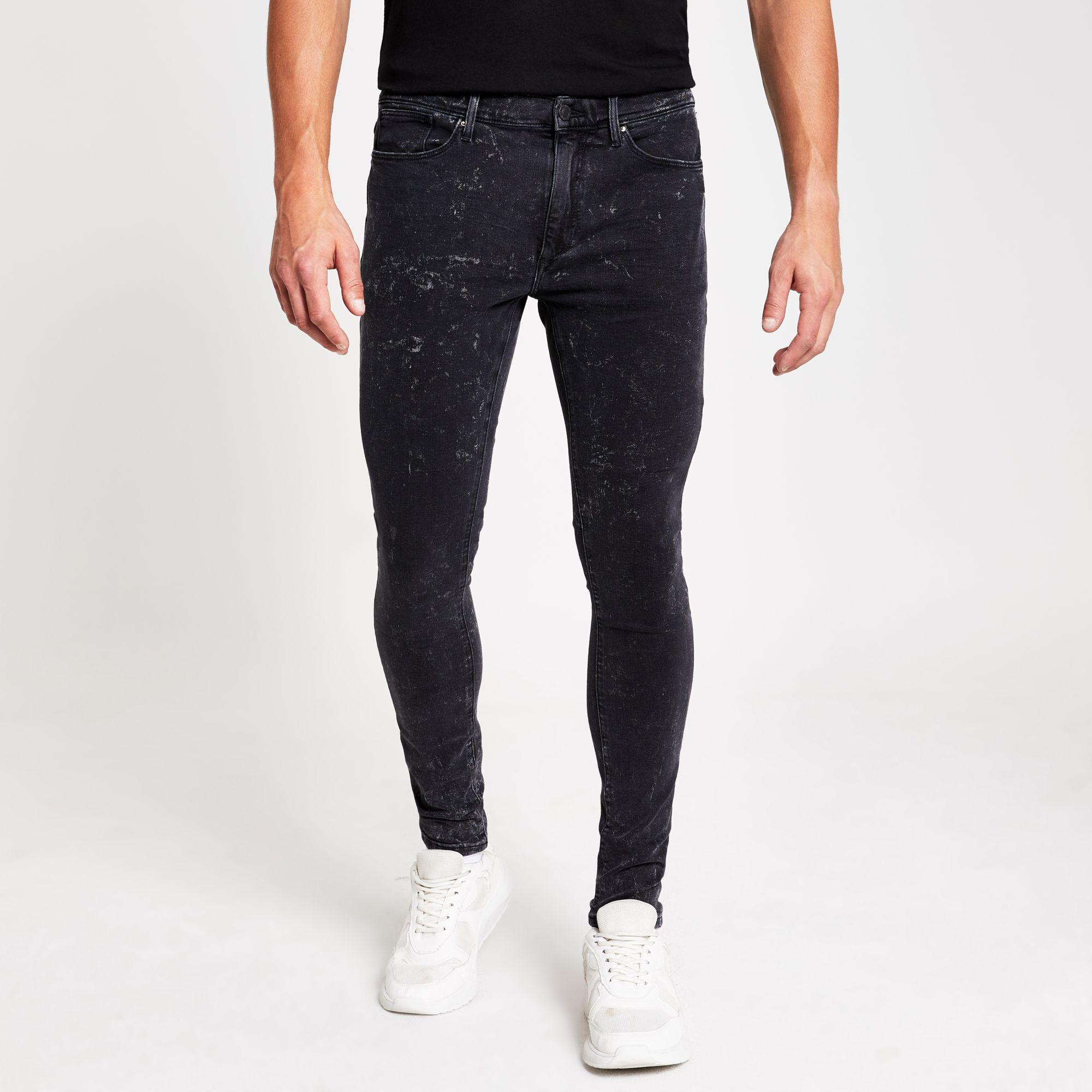 River Island Denim Acid Wash Ollie Spray On Jeans in Black for Men Lyst