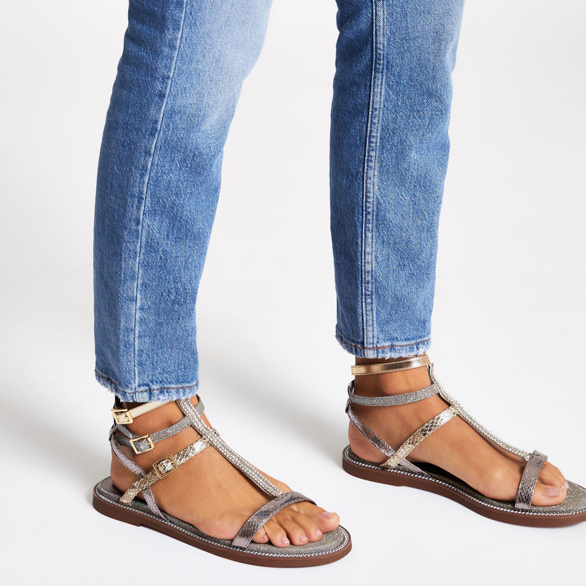 river island silver wedges