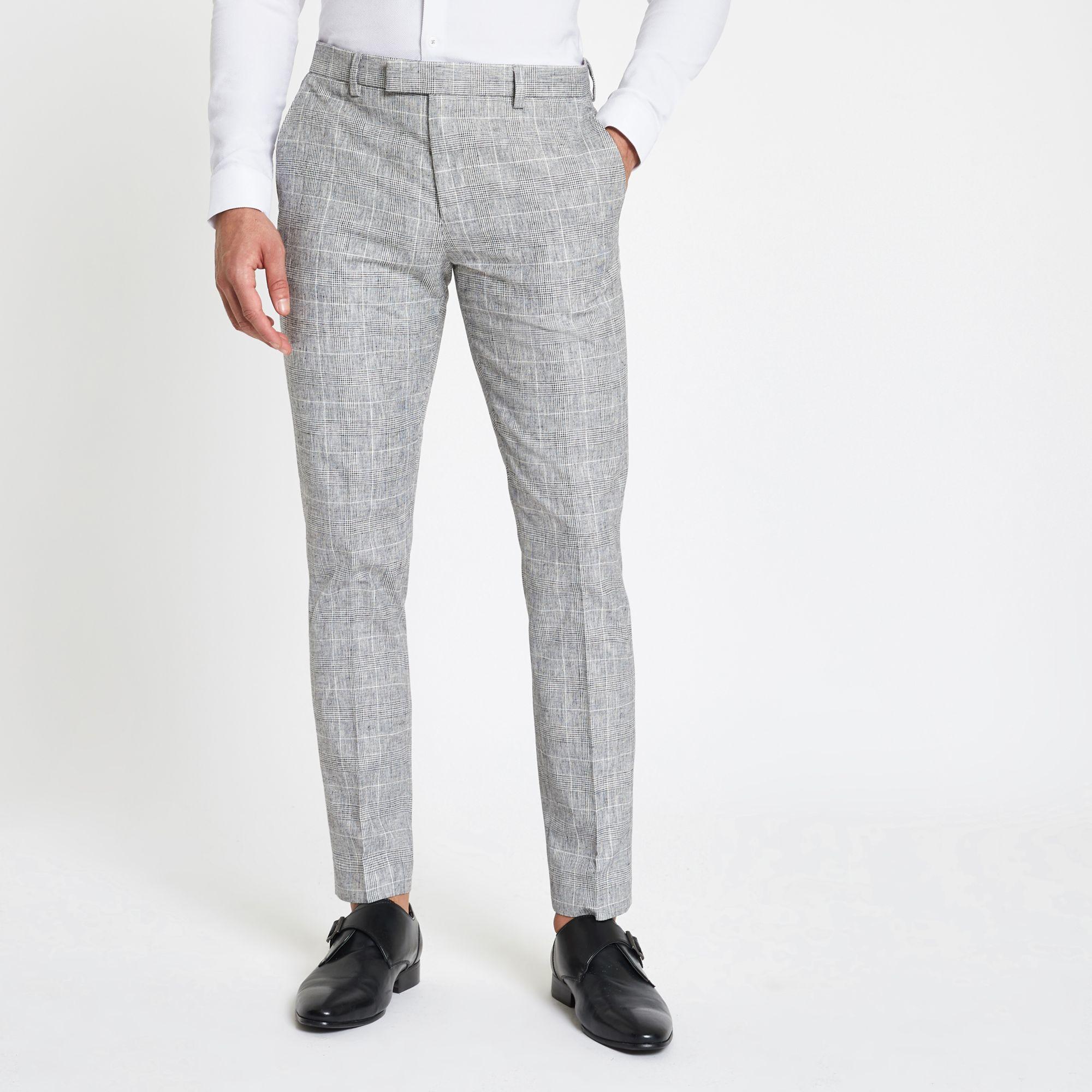 Nove  Grey Check  Slim Stretch Suit Pants  Suit Pants  Politix