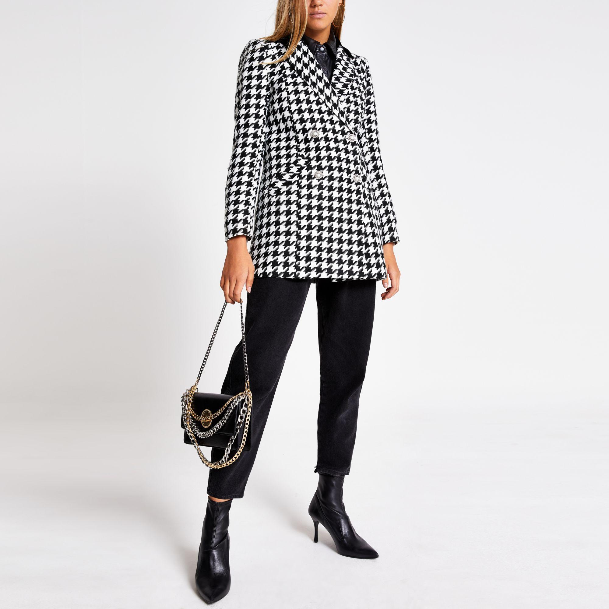 River Island Black Dogtooth Print Double Breasted Jacket Lyst