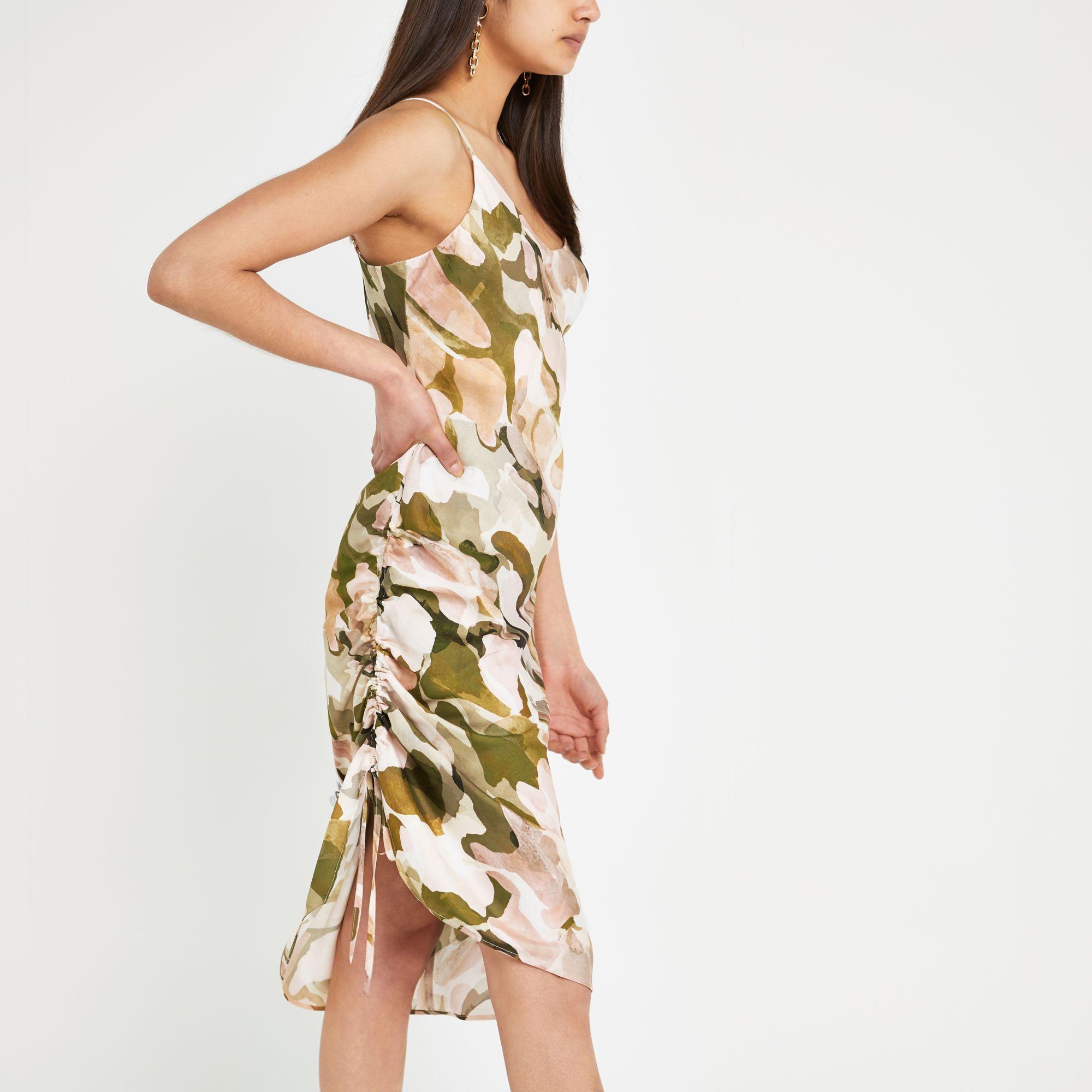 river island print midi dress khaki