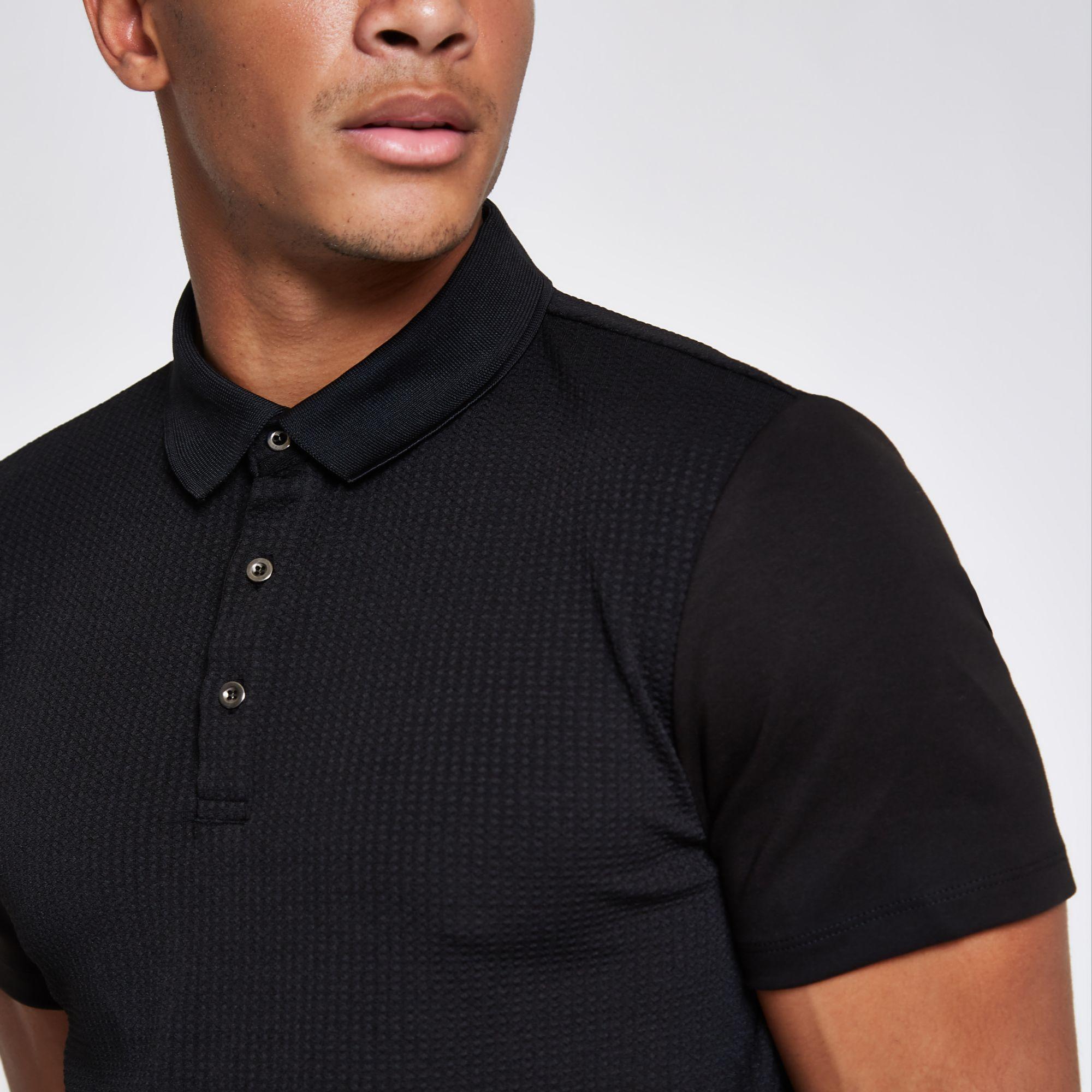 River Island Cotton Slim Fit Polo Shirt in Black for Men Lyst