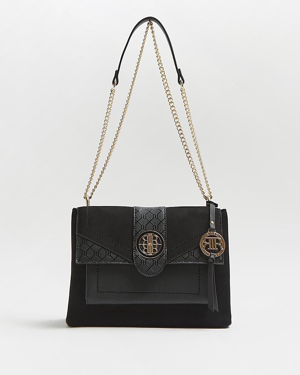 River Island Black Ri Monogram Embossed Shoulder Bag Lyst