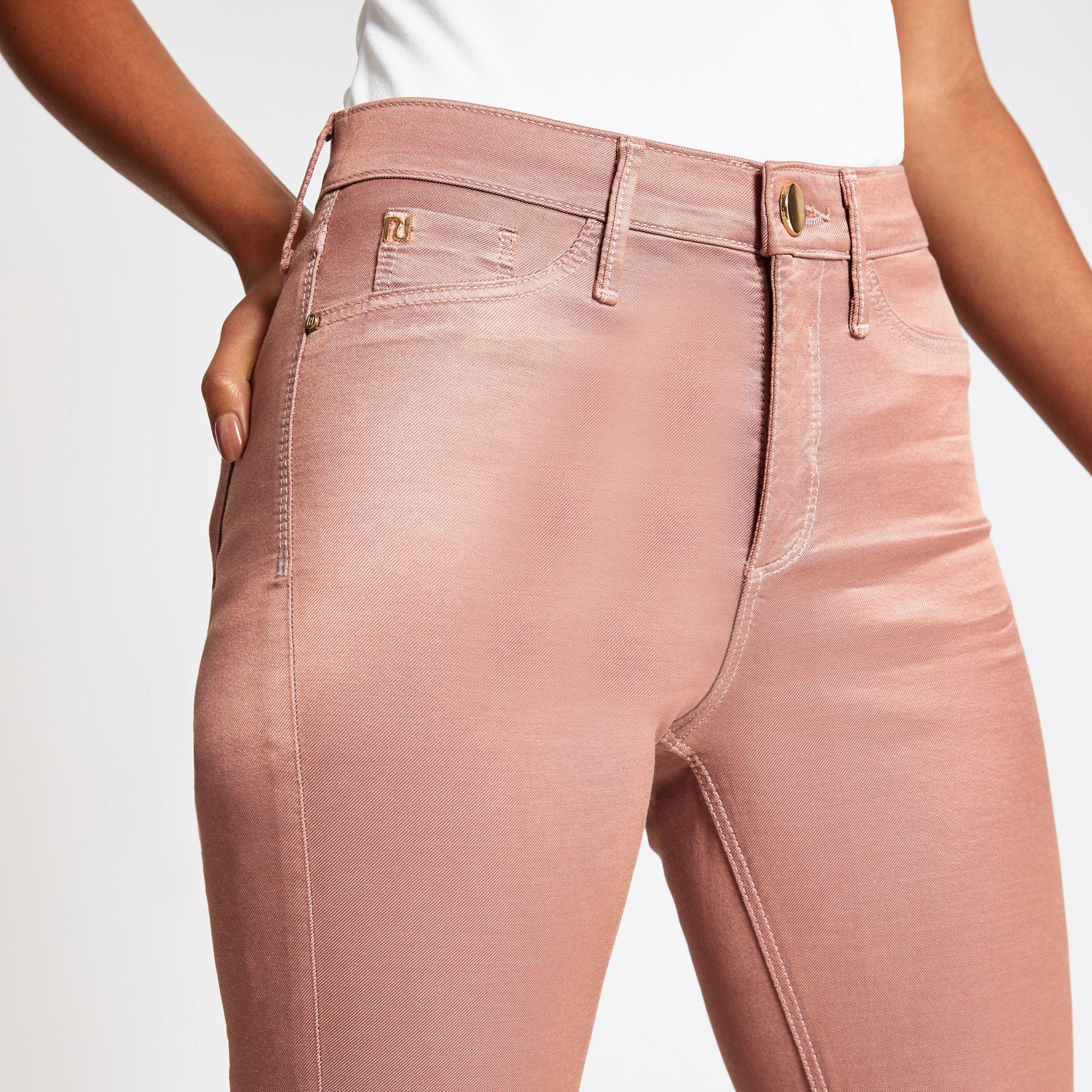 River Island Denim Pink Metallic Molly Mid Rise Jeans Lyst