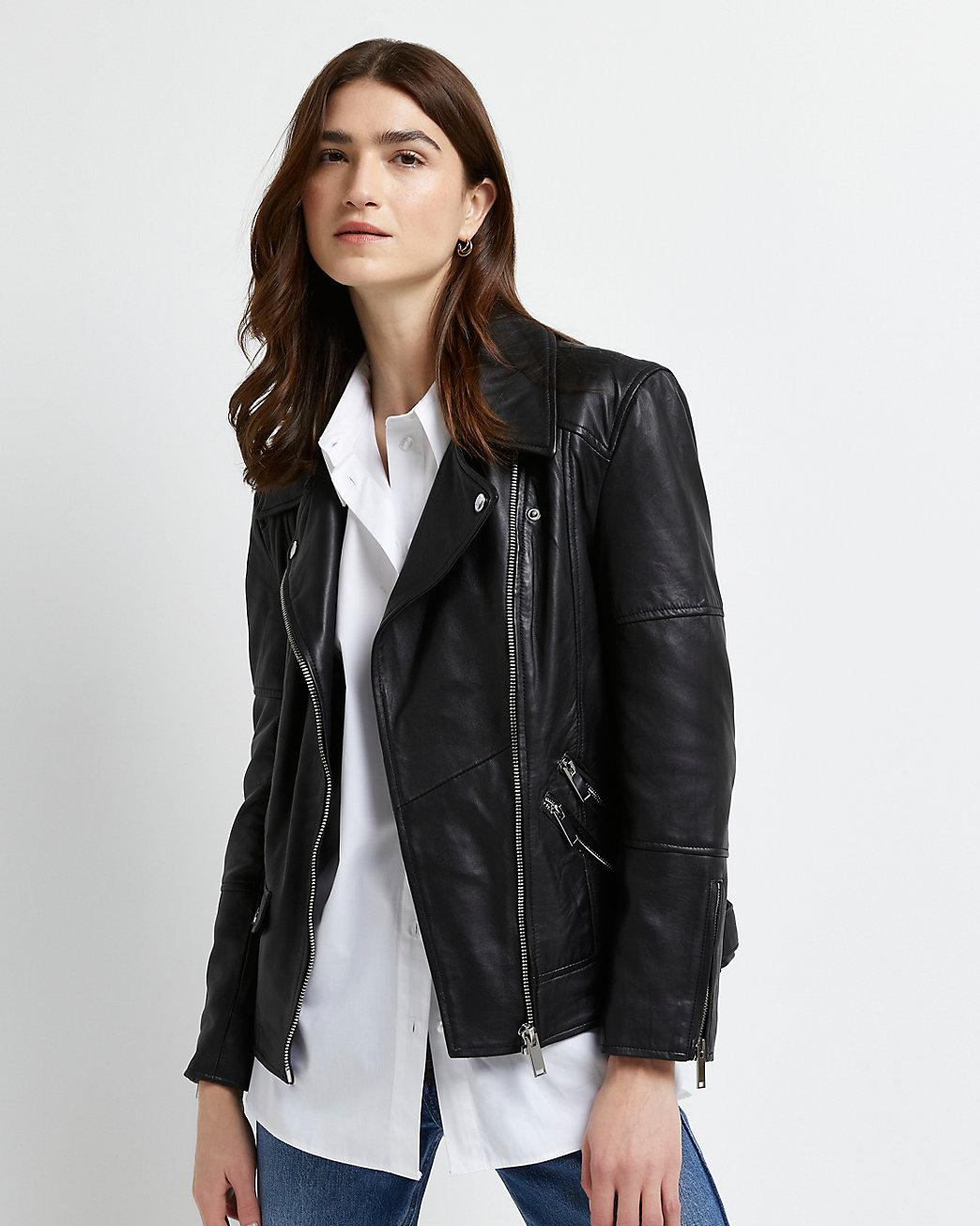 River Island Black Leather Oversized Biker Jacket Lyst River Island Black Leather Oversized Biker Jacket Lyst