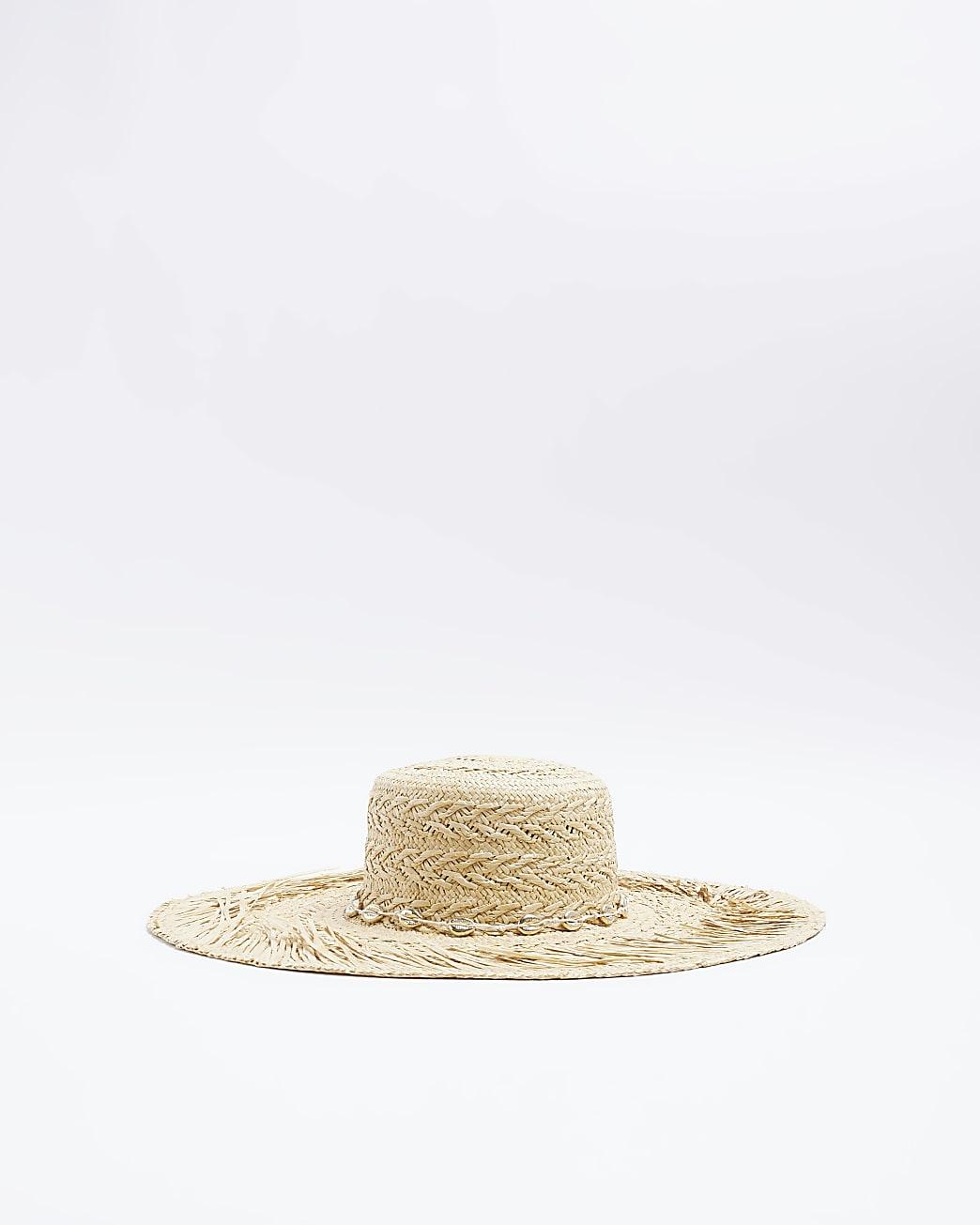 River Island Beige Woven Straw Seashell Hat in White | Lyst