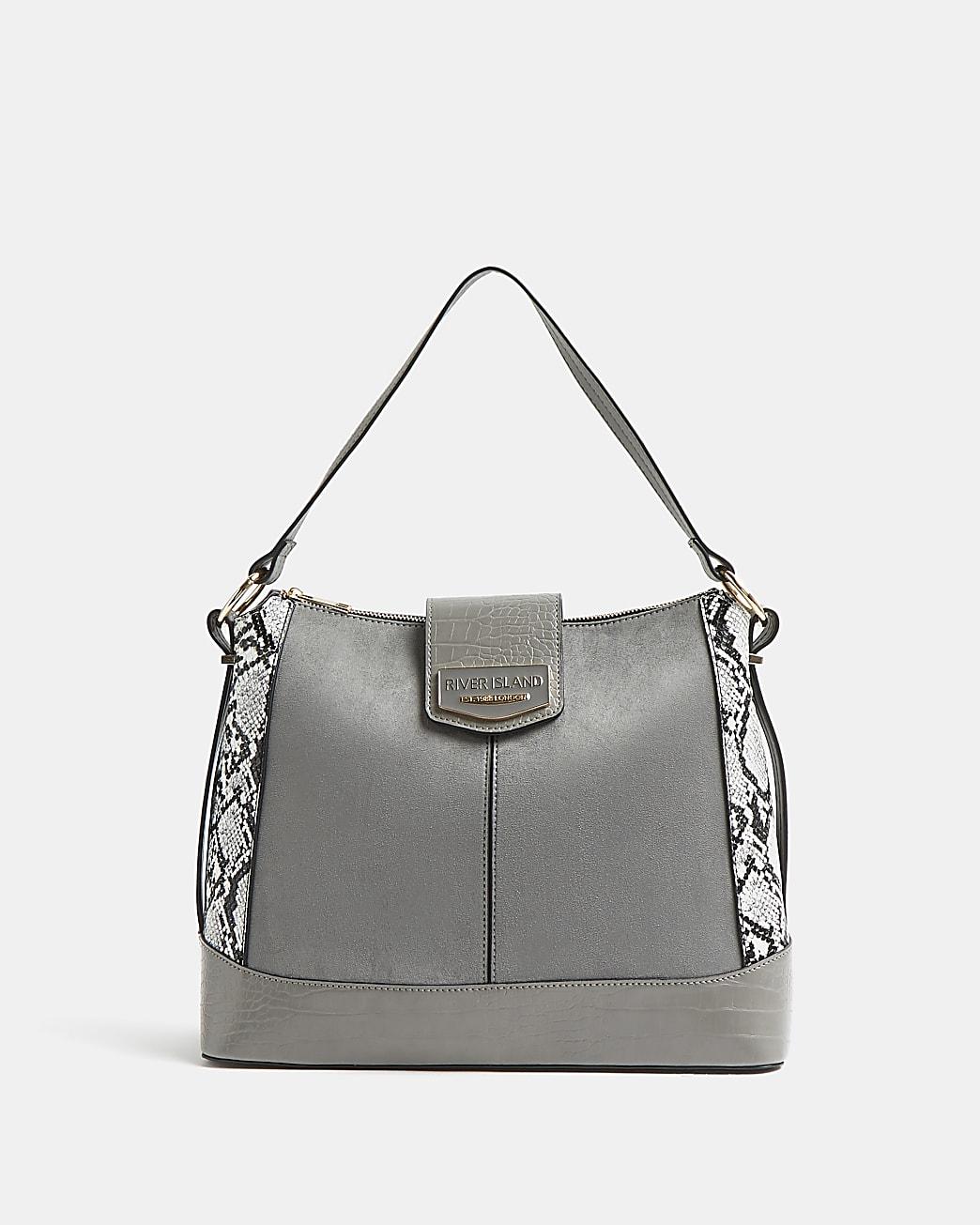 River Island Grey Snake Print Slouch Bag in Grey | Lyst Australia