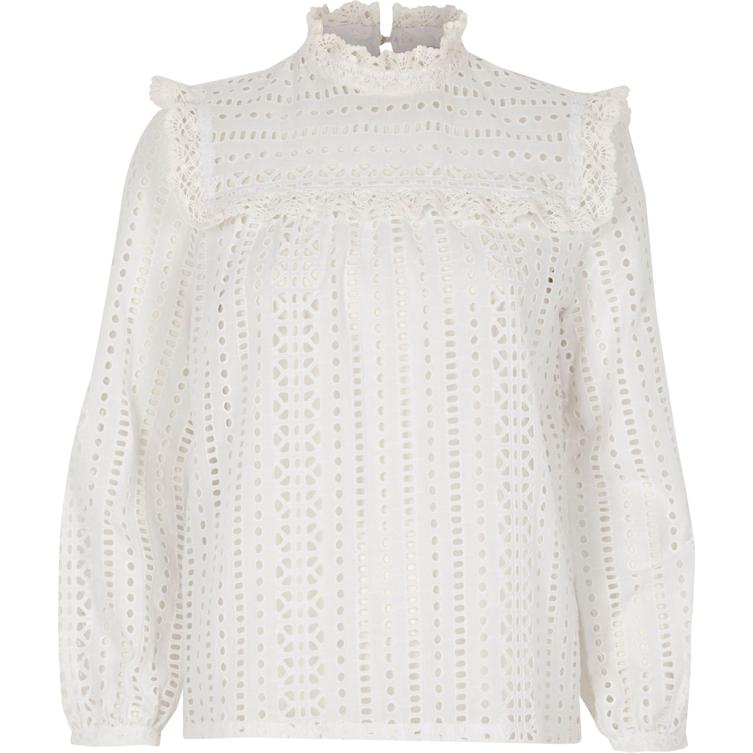 Cotton Broderie High Neck Long Sleeve 