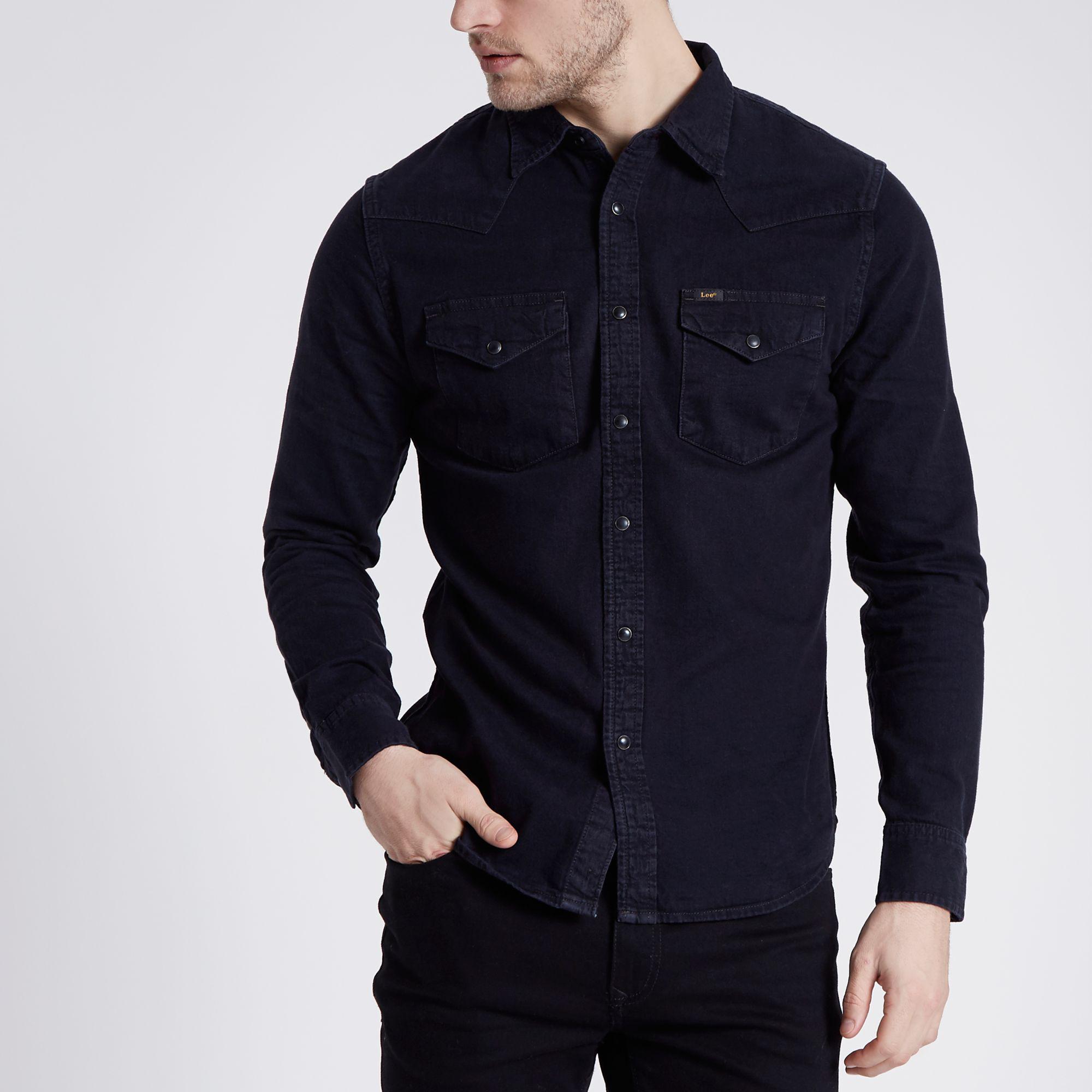Lee Jeans Slim Fit Denim Western Shirt in Black for Men | Lyst
