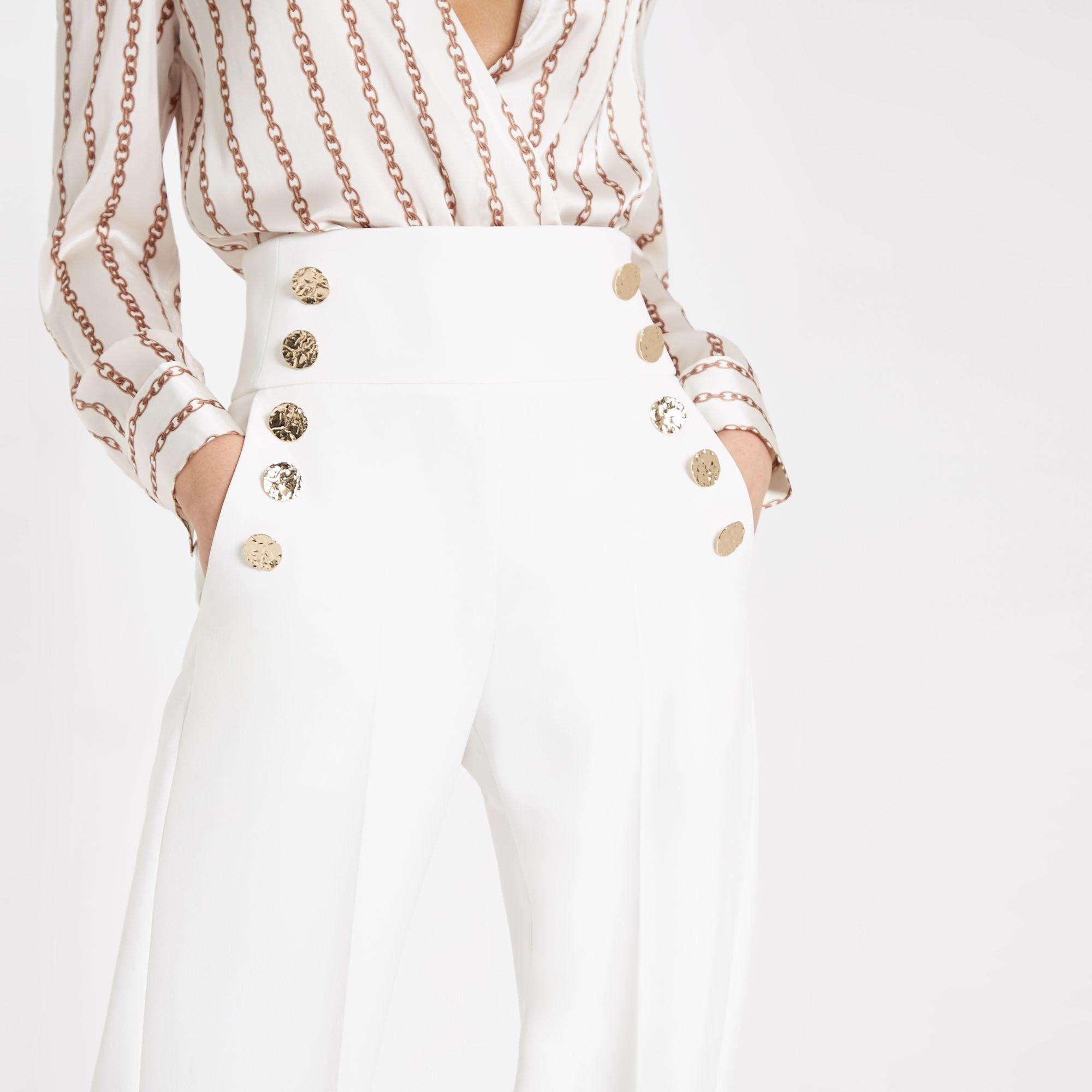 River Island Pleated Wide Leg Trousers In White Lyst