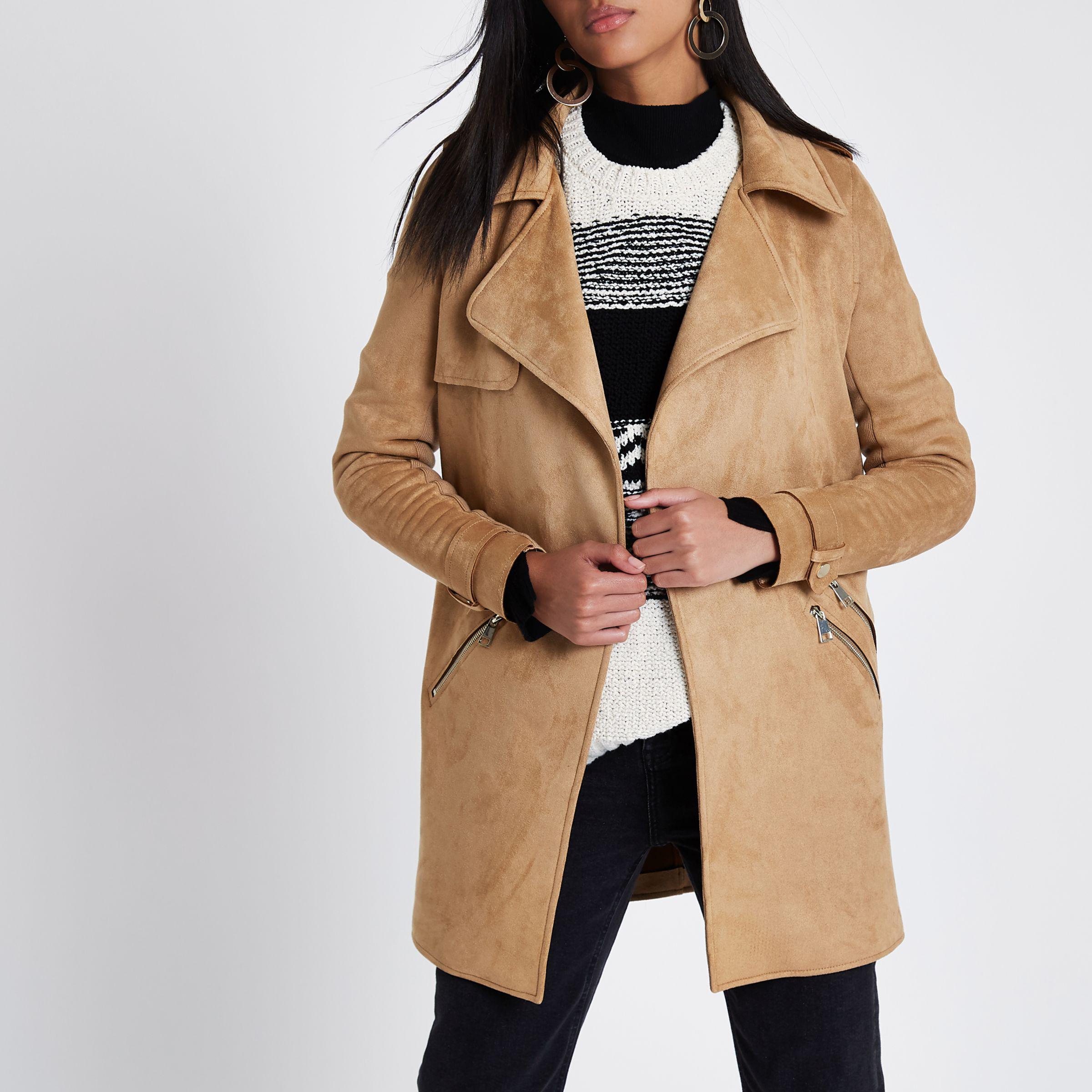 camel suede trench coat