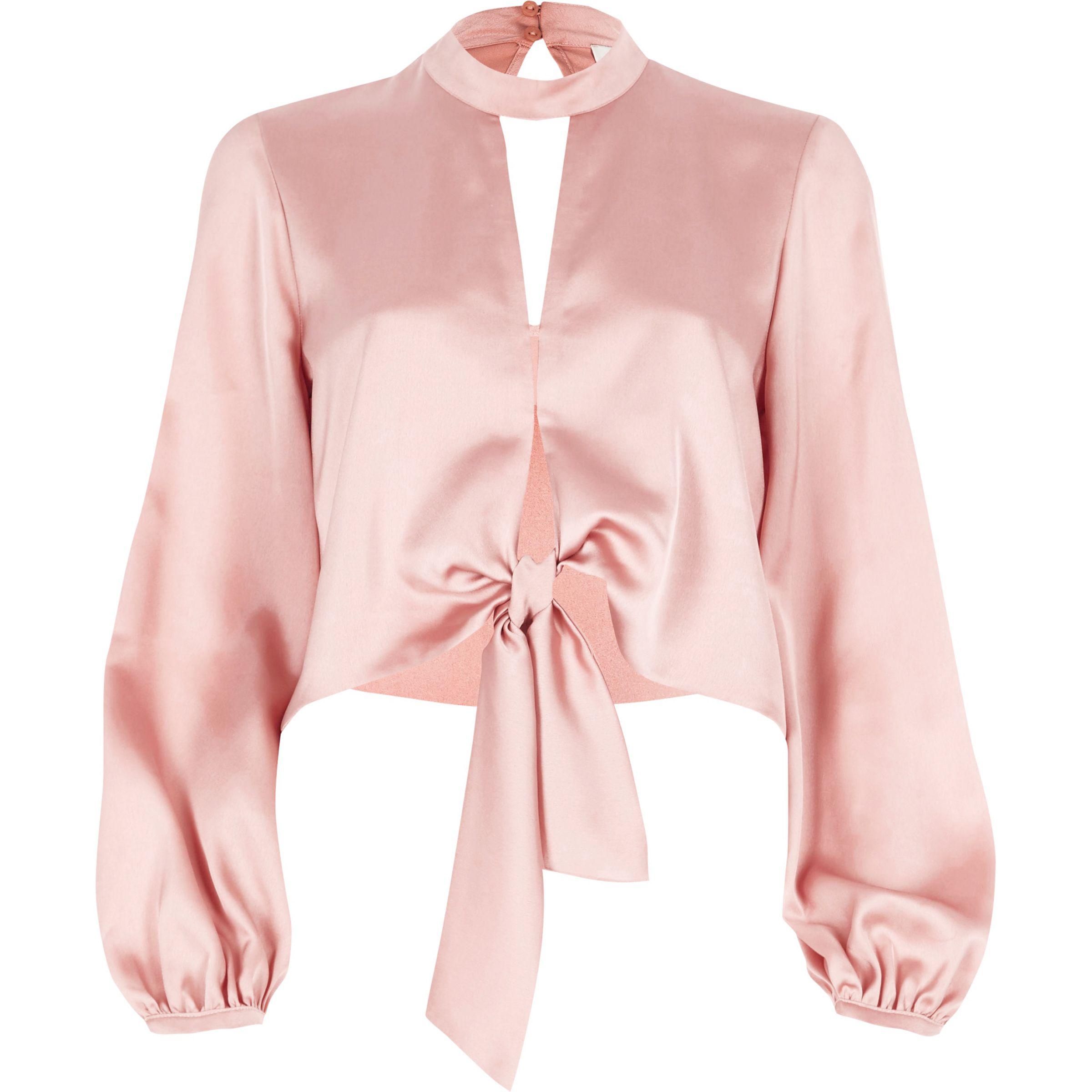 Satin Choker Long Sleeve Crop Top 