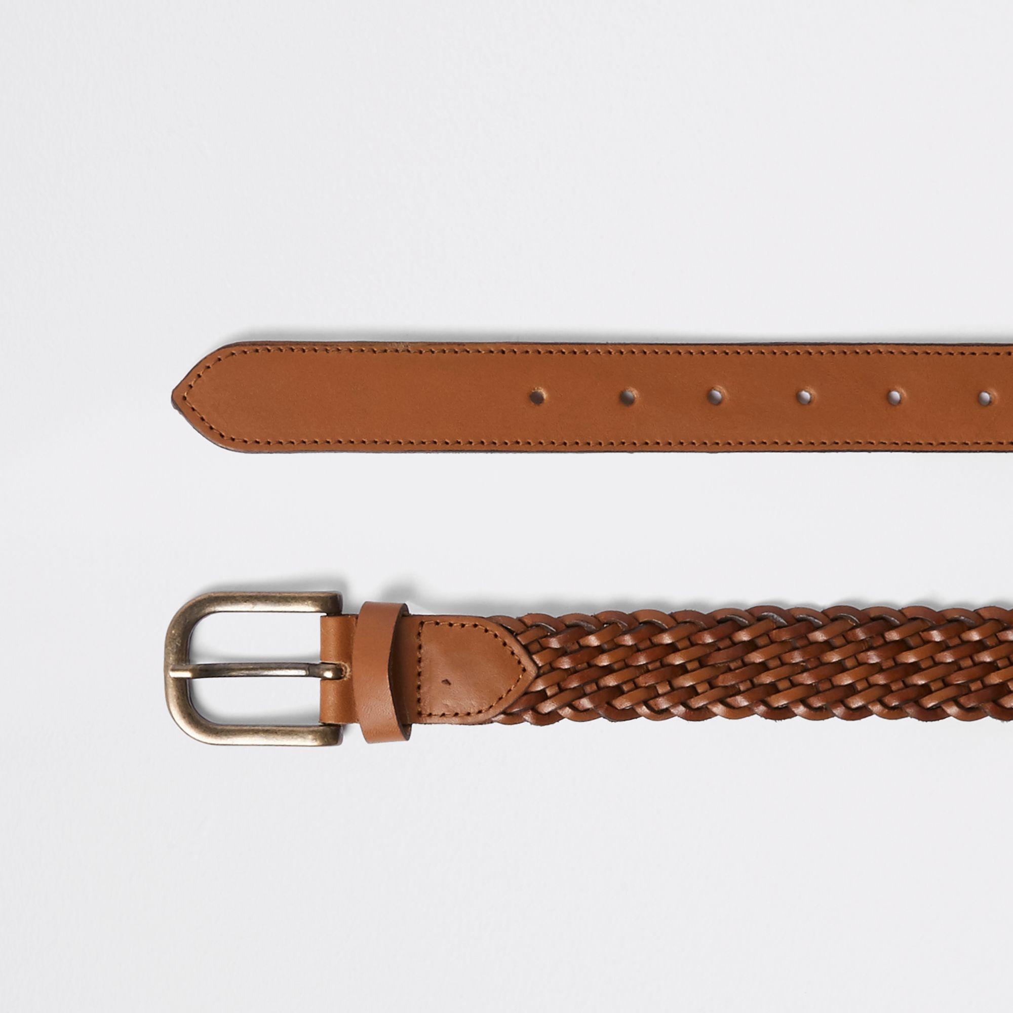 River Island Woven Leather Gold Tone Buckle Belt in Tan (Brown) for Men ...
