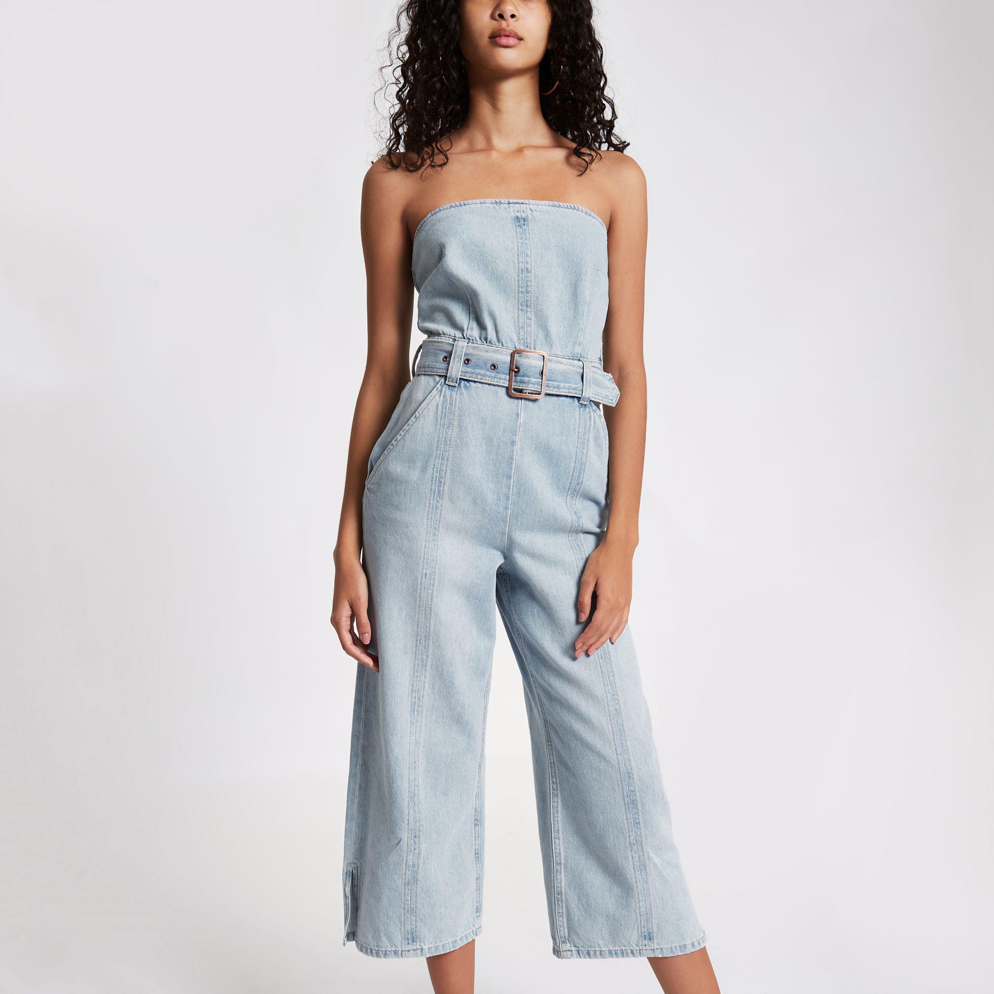 denim bandeau jumpsuit