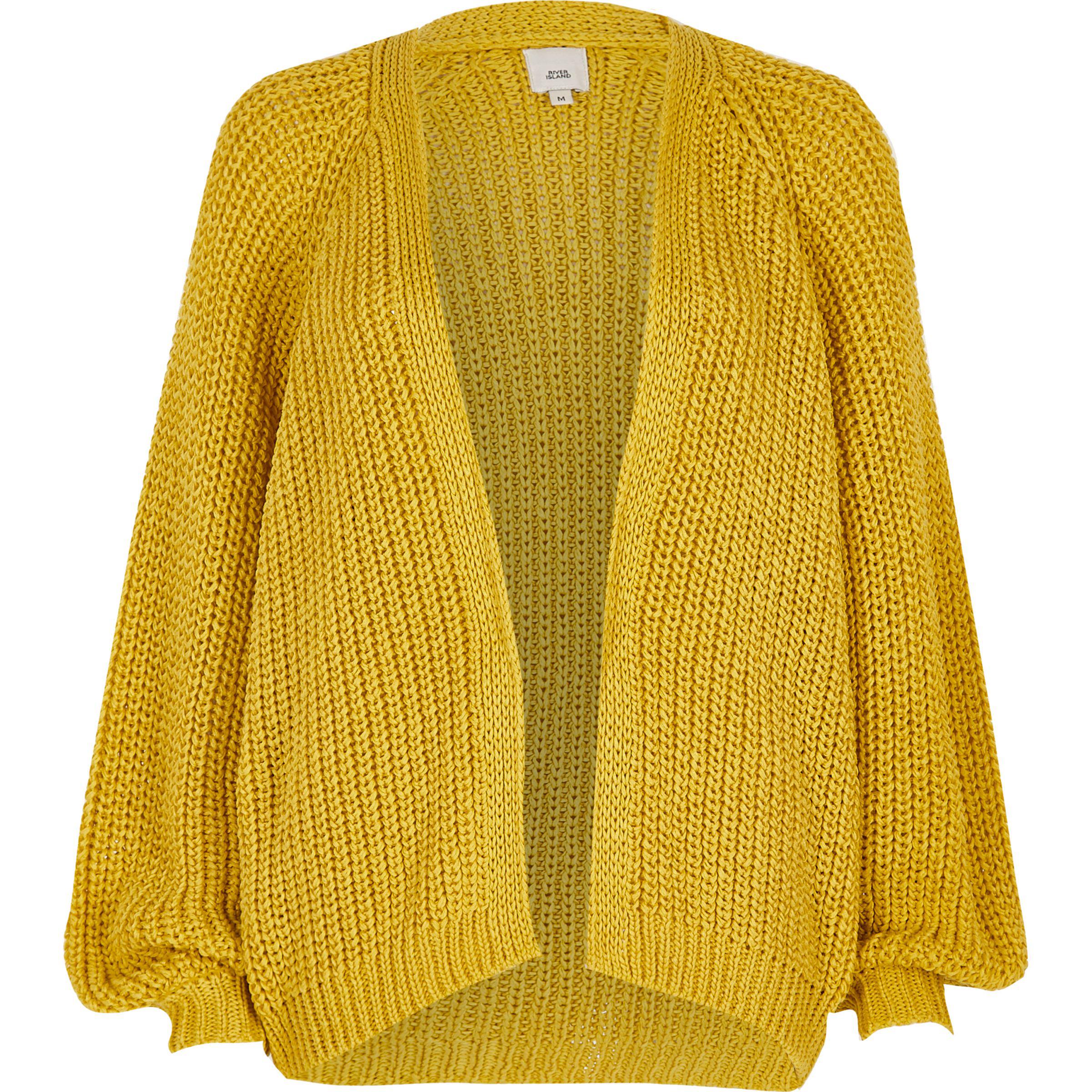 River Island Synthetic Chunky Tape Knit Cardigan in Yellow - Lyst