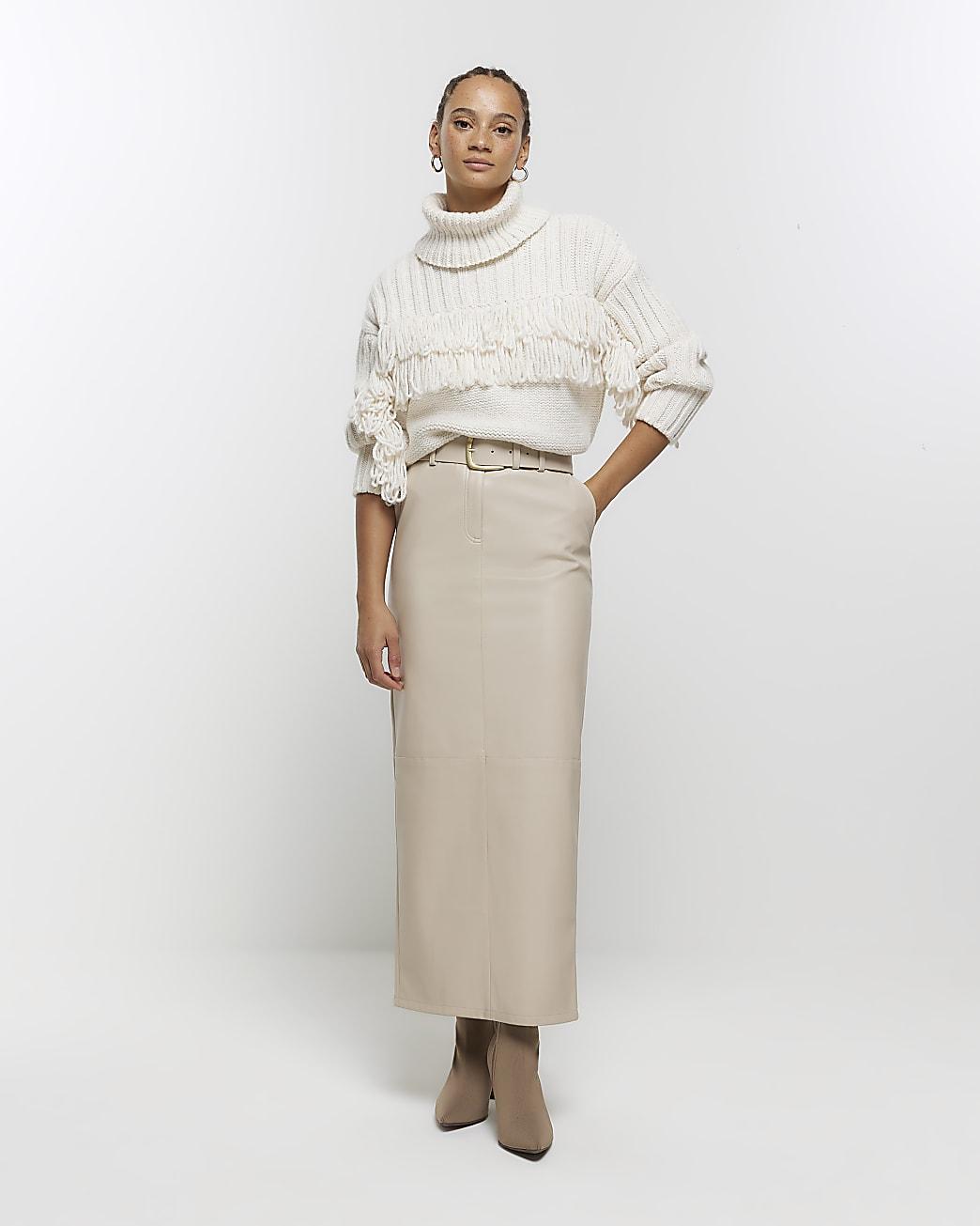 High waisted leather skirt river island online