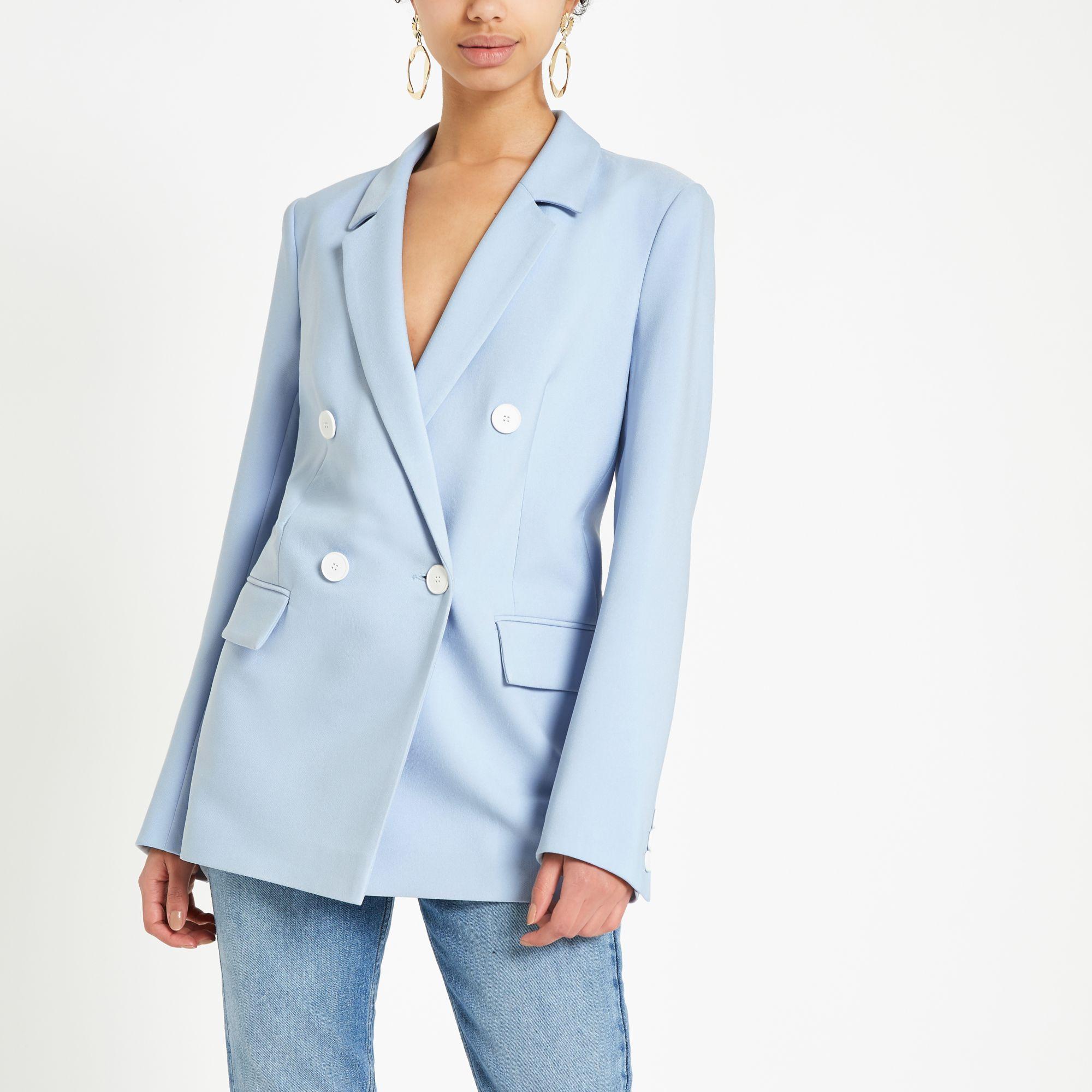 River Island Light Blue Doublebreasted Boyfriend Blazer Lyst