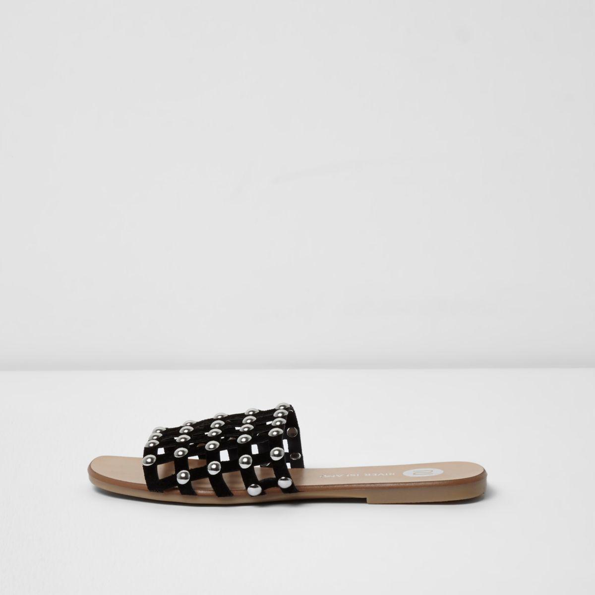 studded sliders black