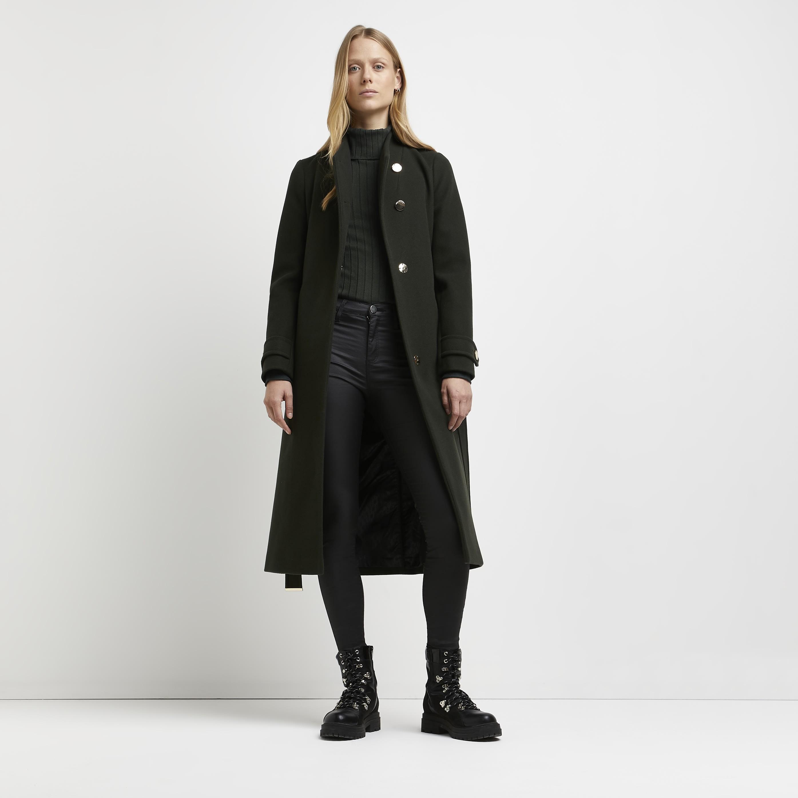 khaki belted wrap coat