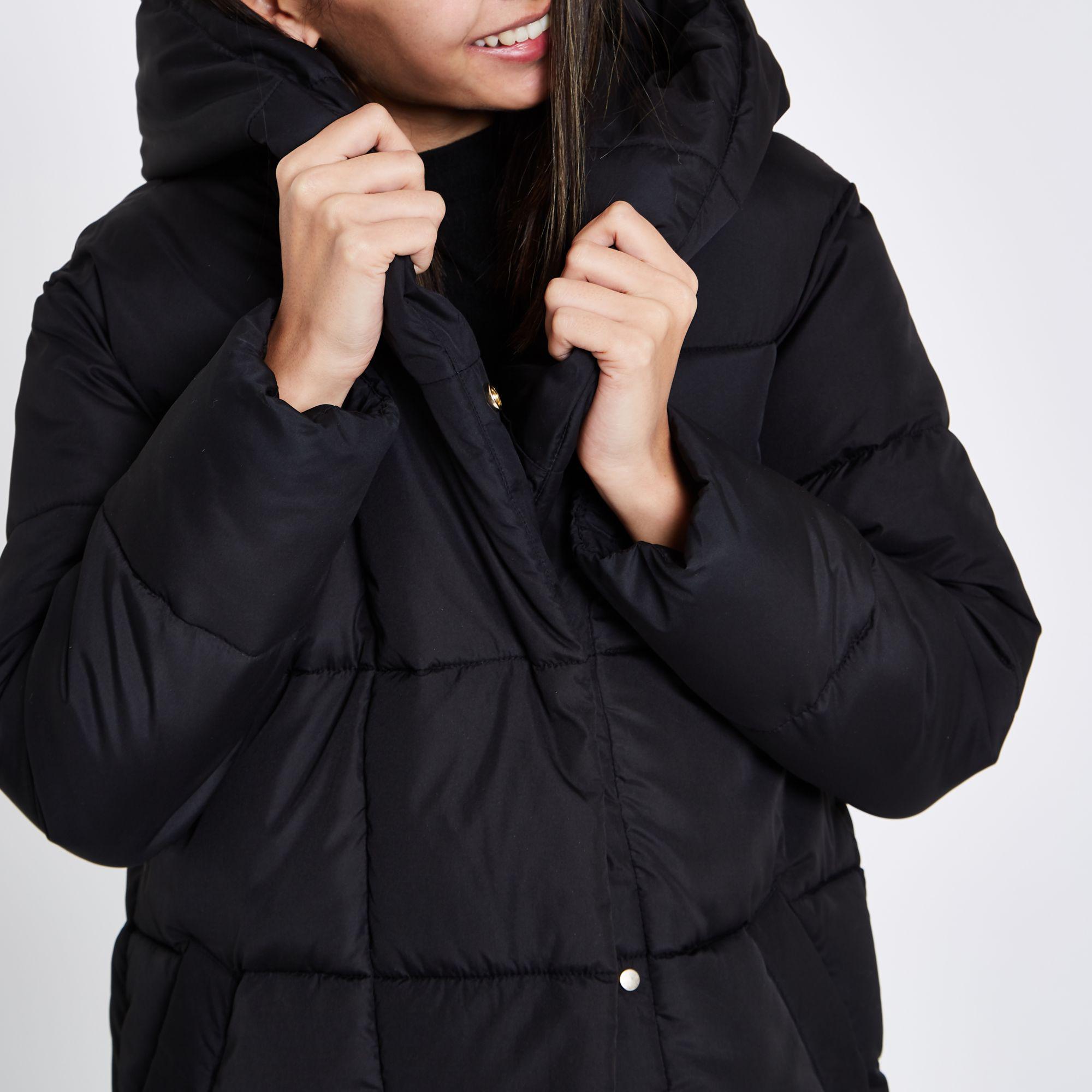 Asymmetrical puffer coat with hood Clearance