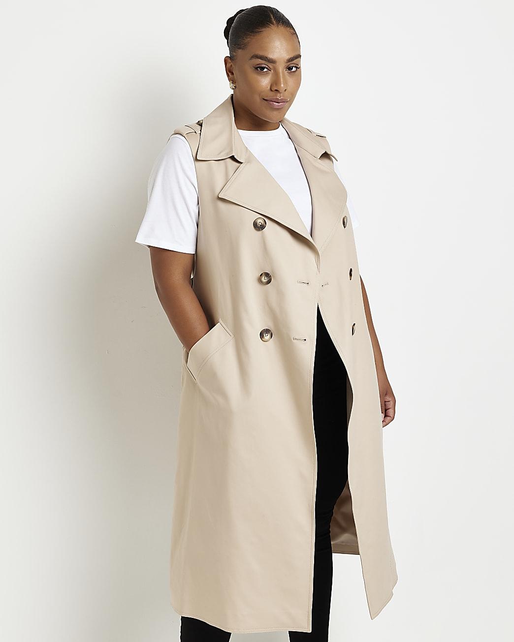 River Island Plus Beige Sleeveless Longline Trench Coat in Natural Lyst