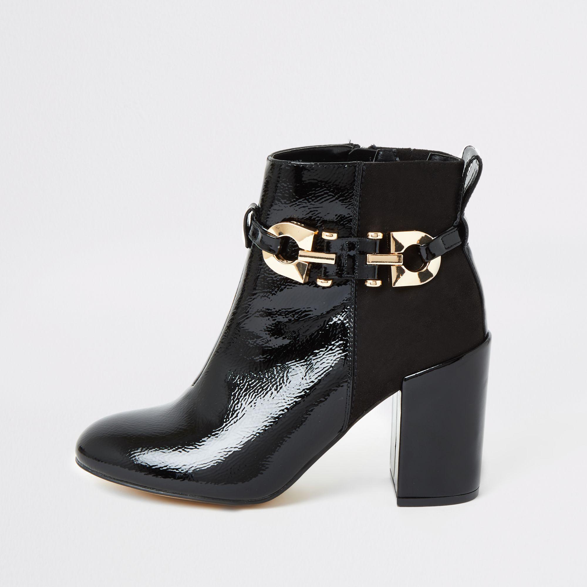 river island black patent ankle boots