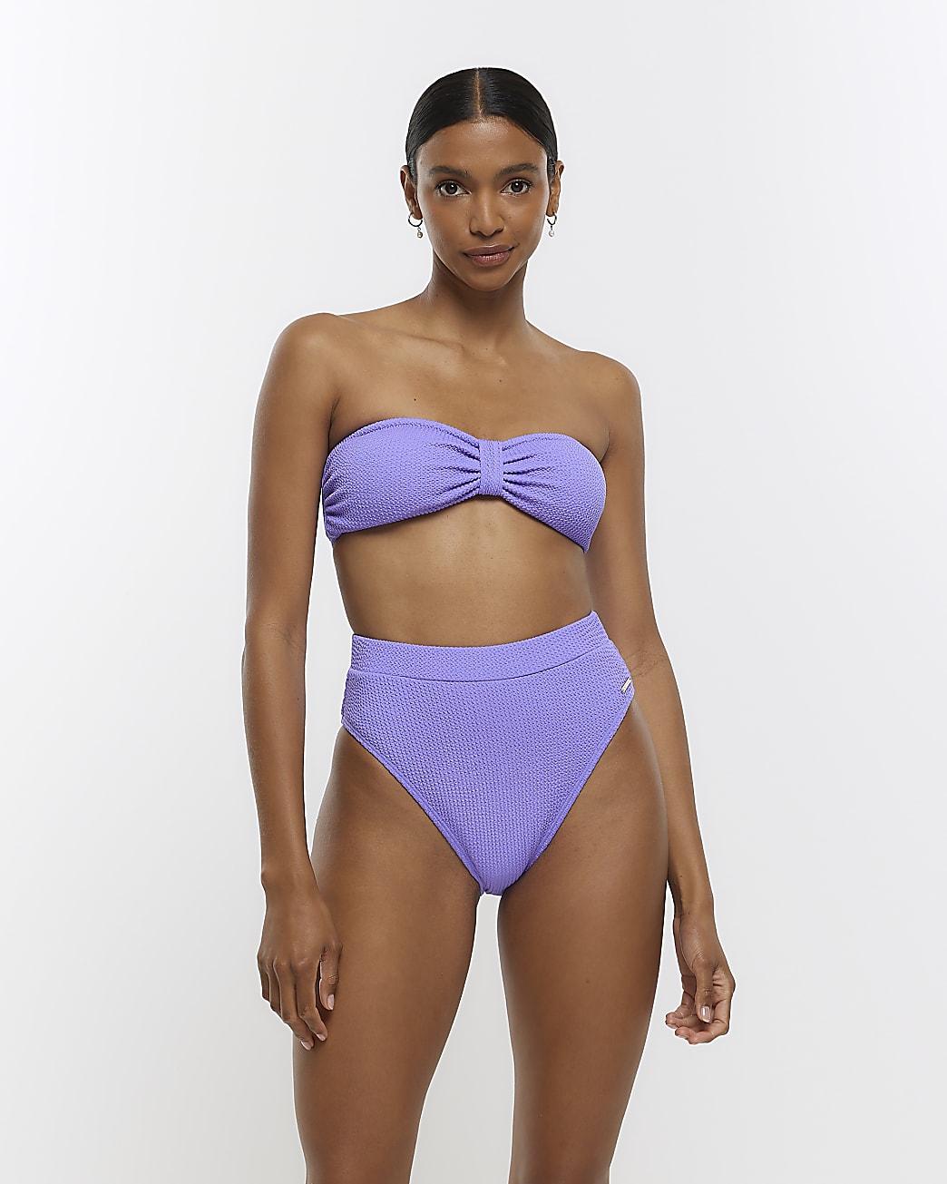 River Island Purple High Waisted Textured Bikini Bottoms in White | Lyst