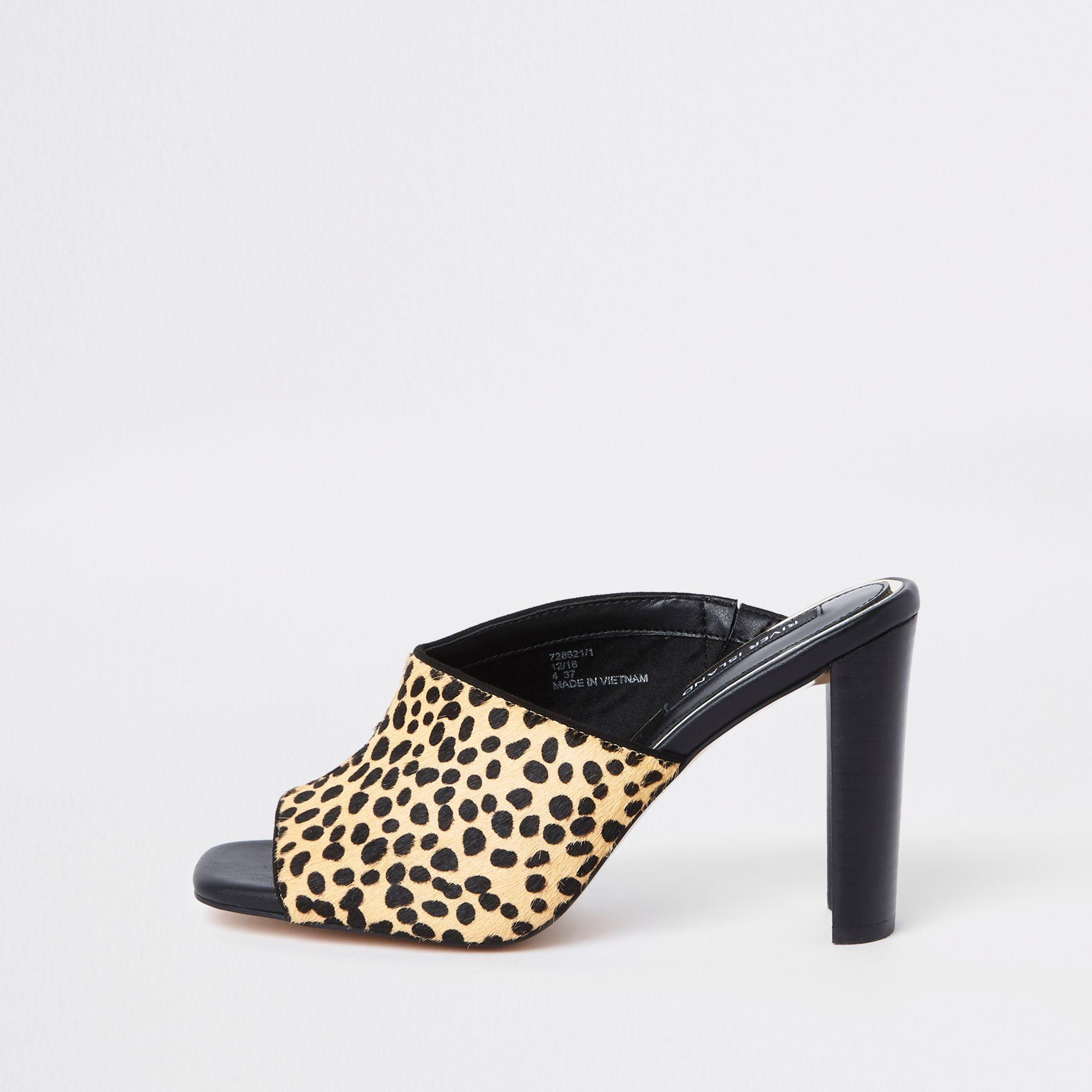 leopard print heeled mules