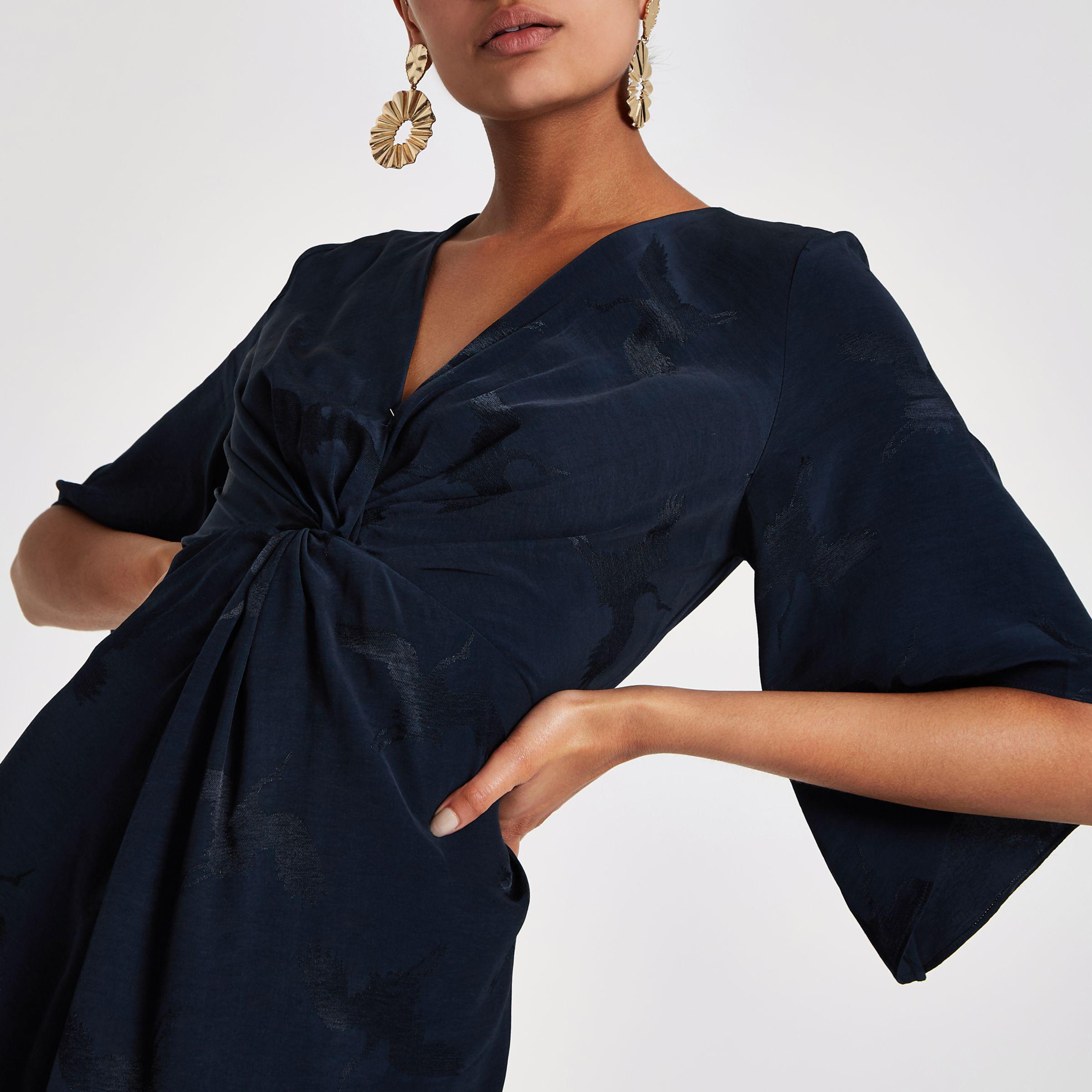 navy twist front dress