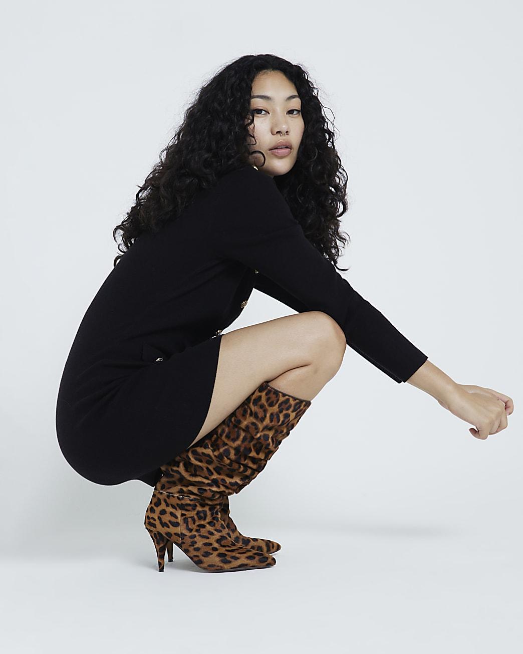 Black boots with leopard print heel new arrivals