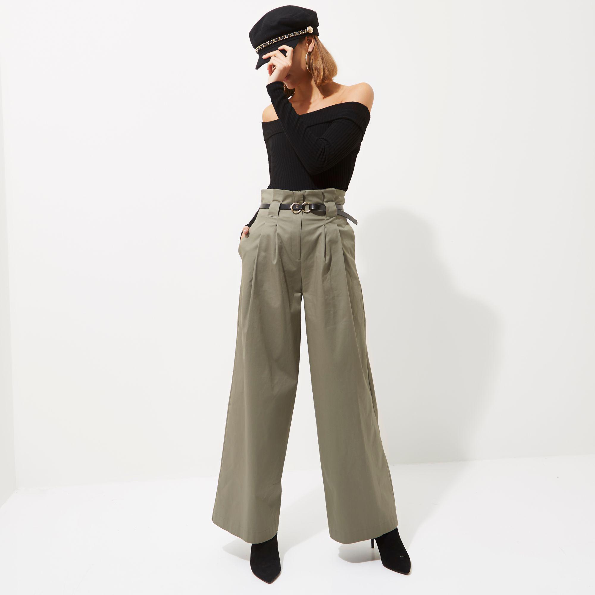 High Waisted Belted Wide Leg Trousers 