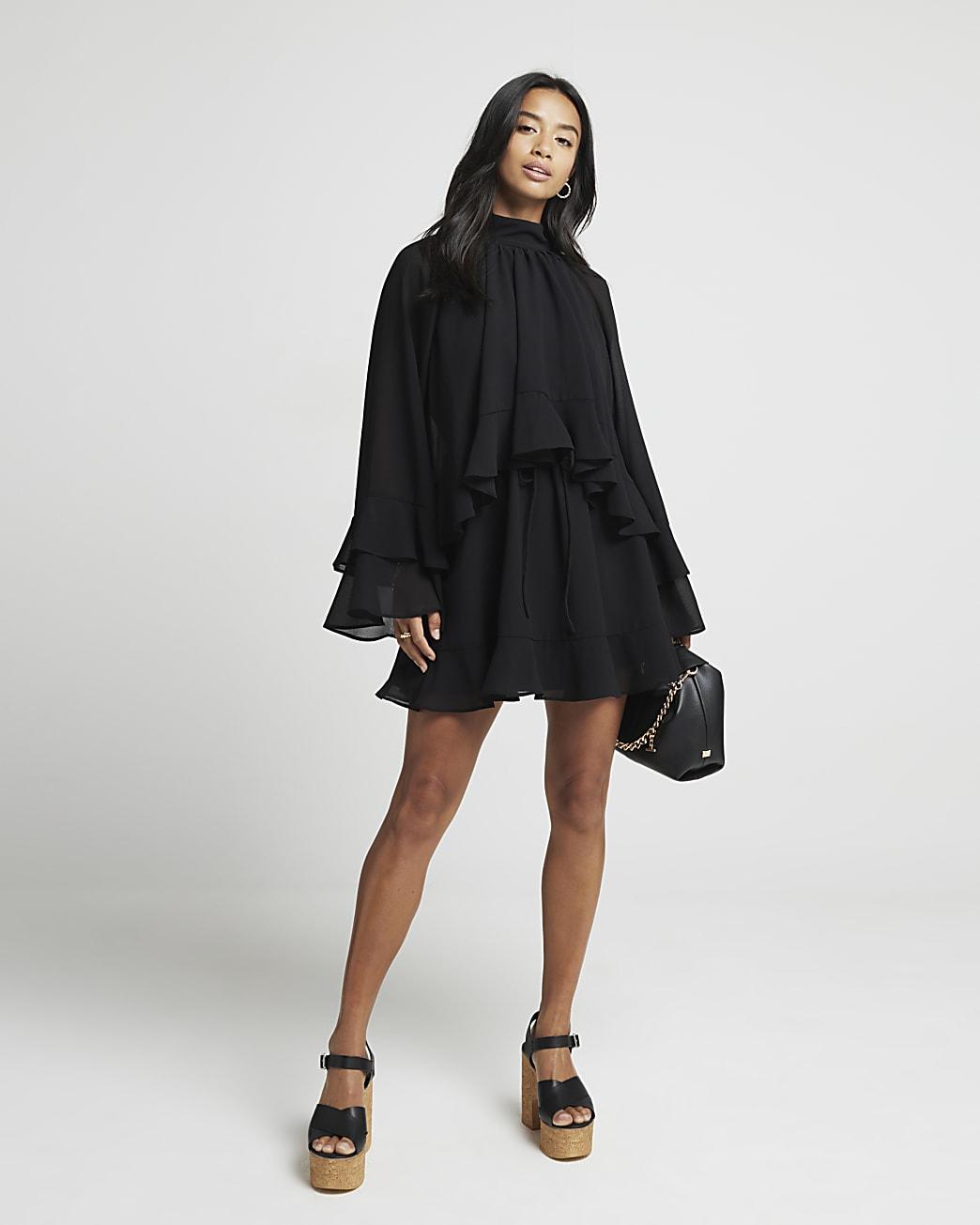 River Island Petite Layered Ruffle Mini Dress in Black Lyst