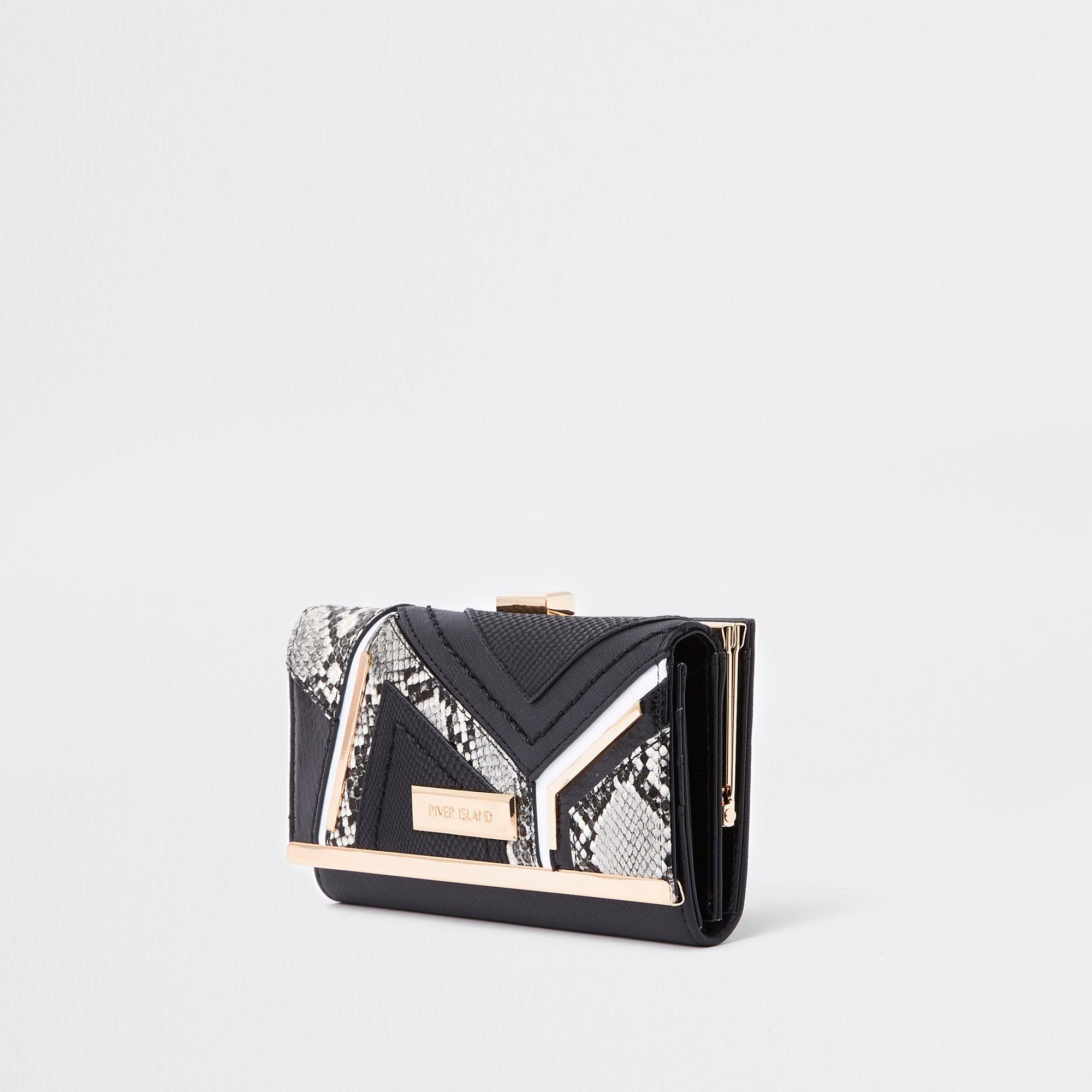 Lyst River Island Snake Croc Panel Clip Top Purse In Black View Fullscreen