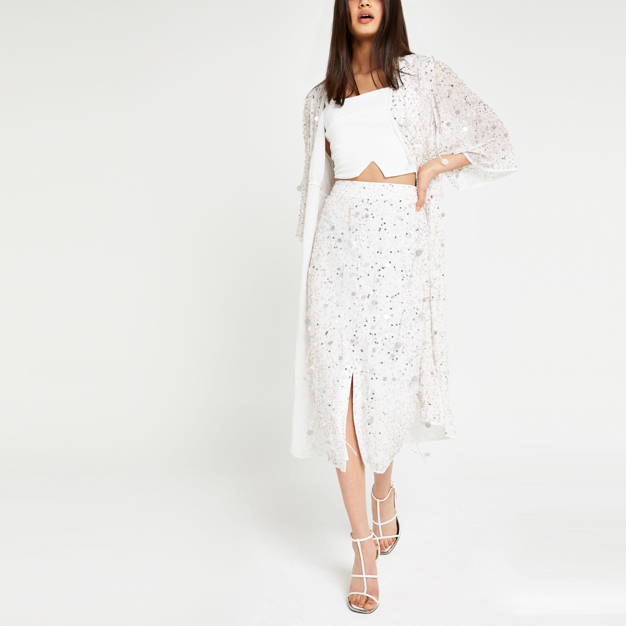 River Island Sequin Embellished Kimono in White | Lyst