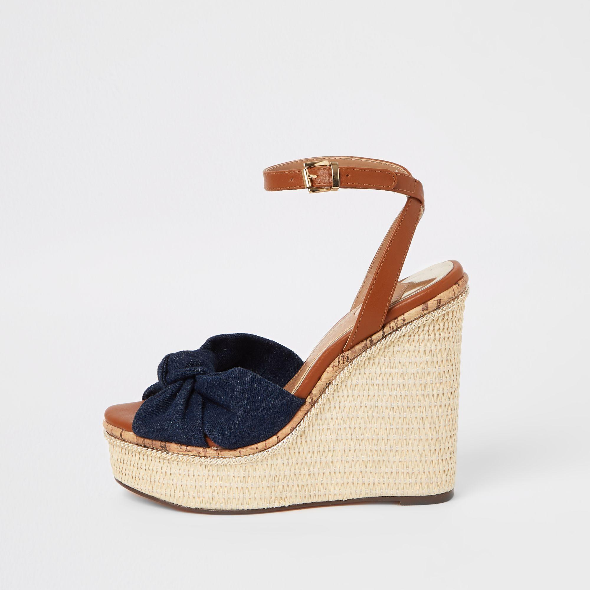 river island tan wedges