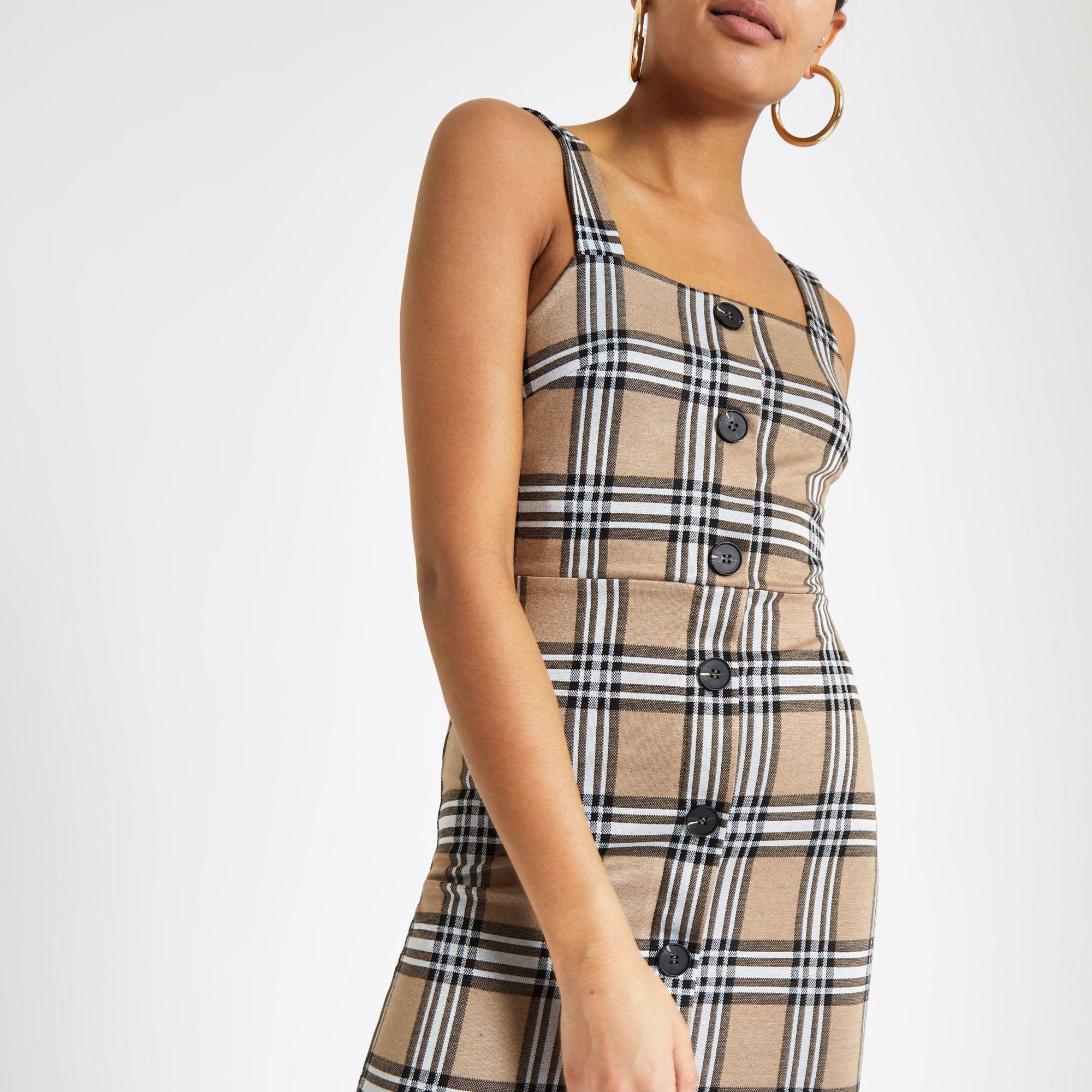 beige check pinafore dress Big sale 