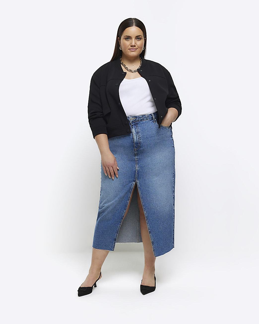 Denim midi skirt river island online