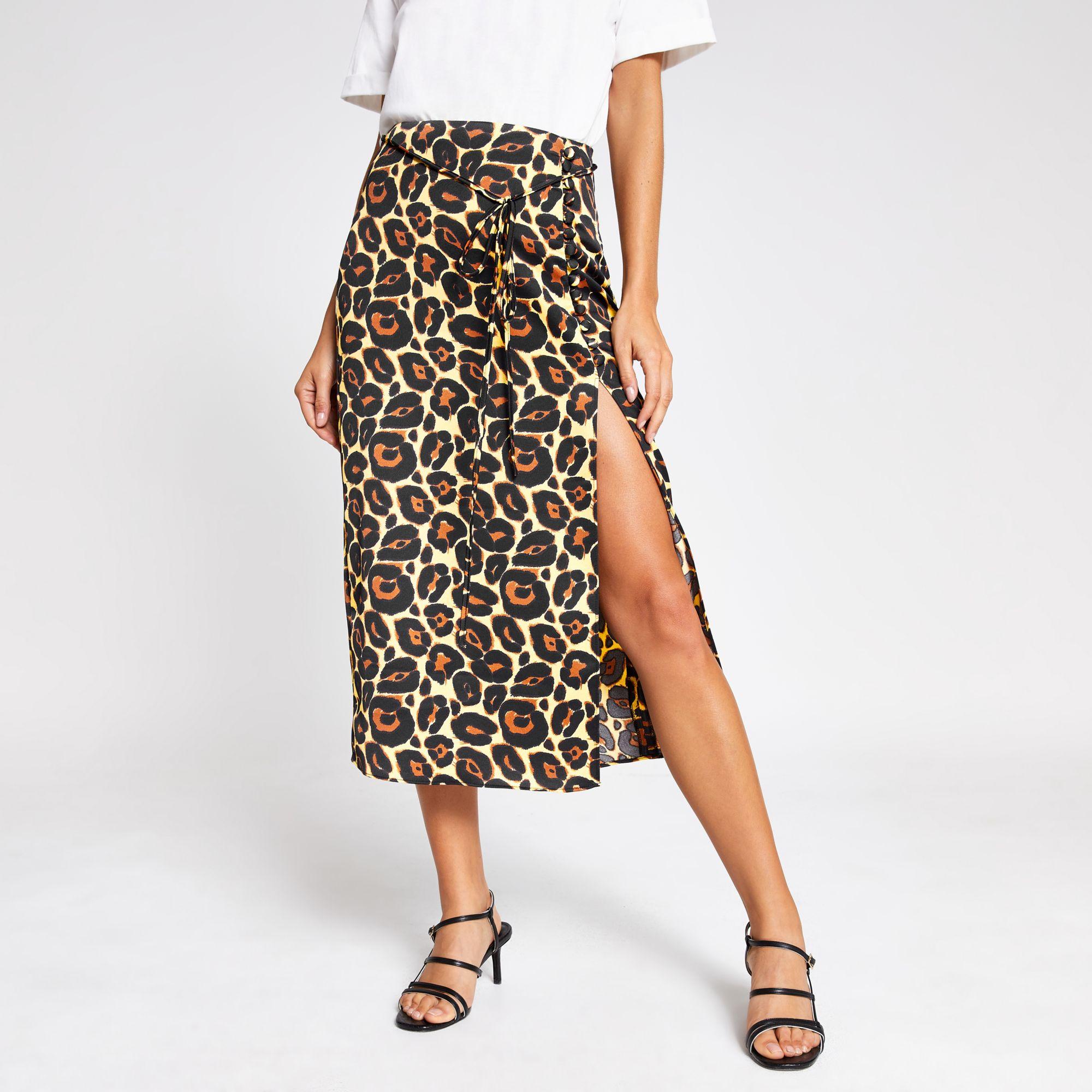river island leopard midi skirt