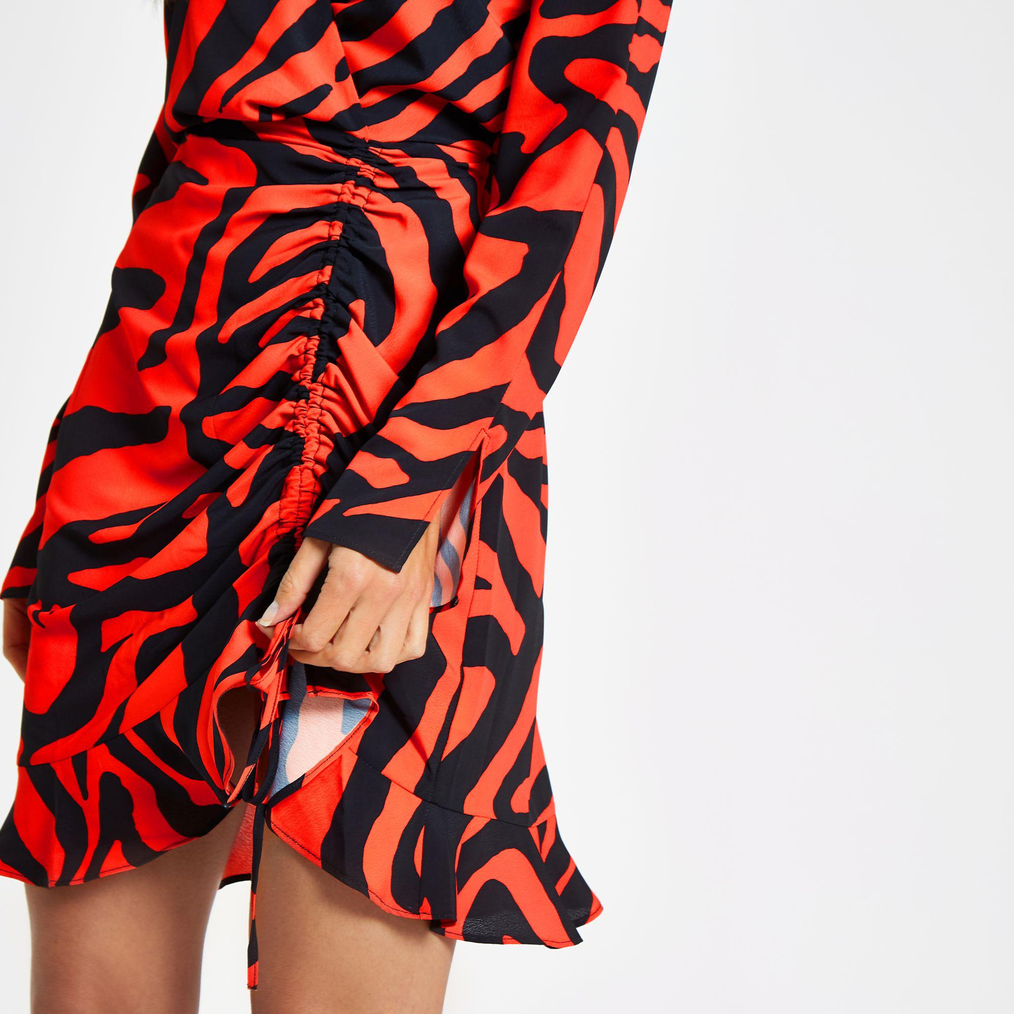river island red wrap dress