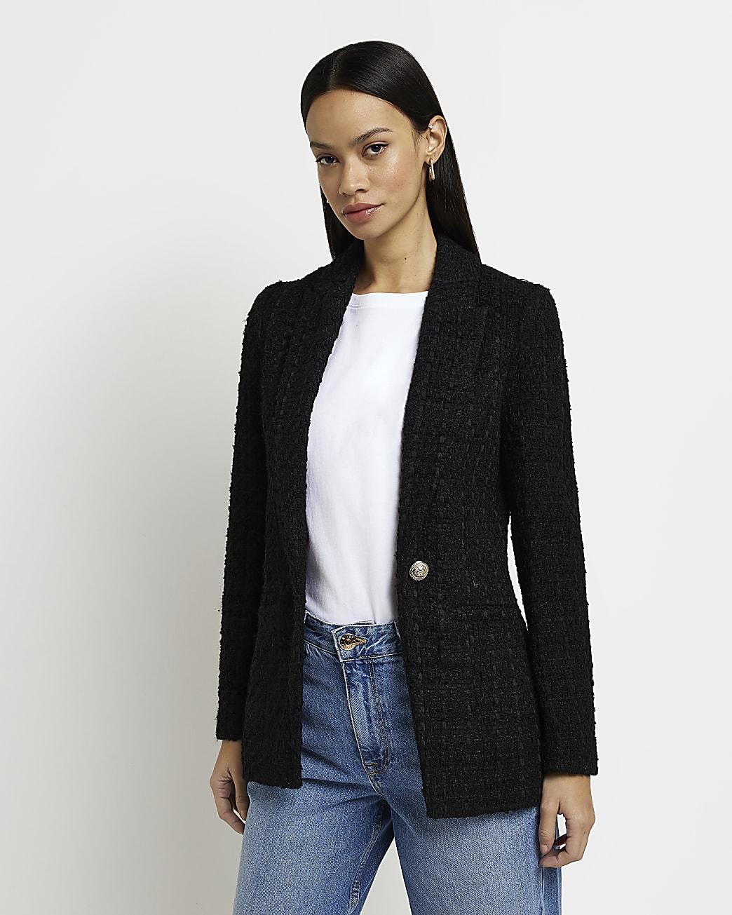 River Island Black Boucle Blazer | Lyst