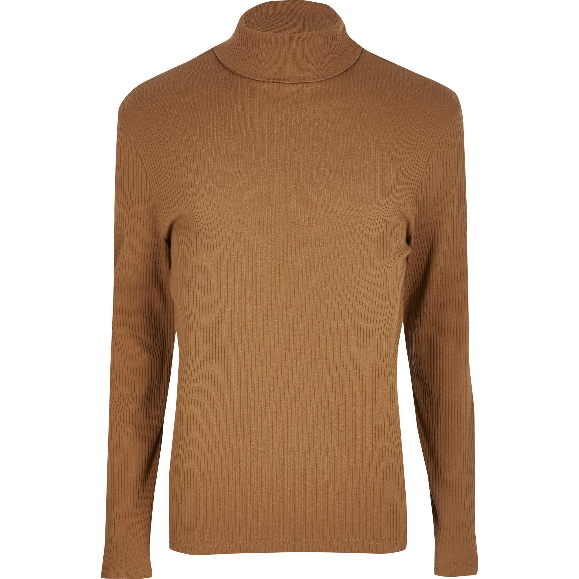 River Island Cotton Brown Ribbed Roll Neck Long Sleeve T-shirt for Men ...