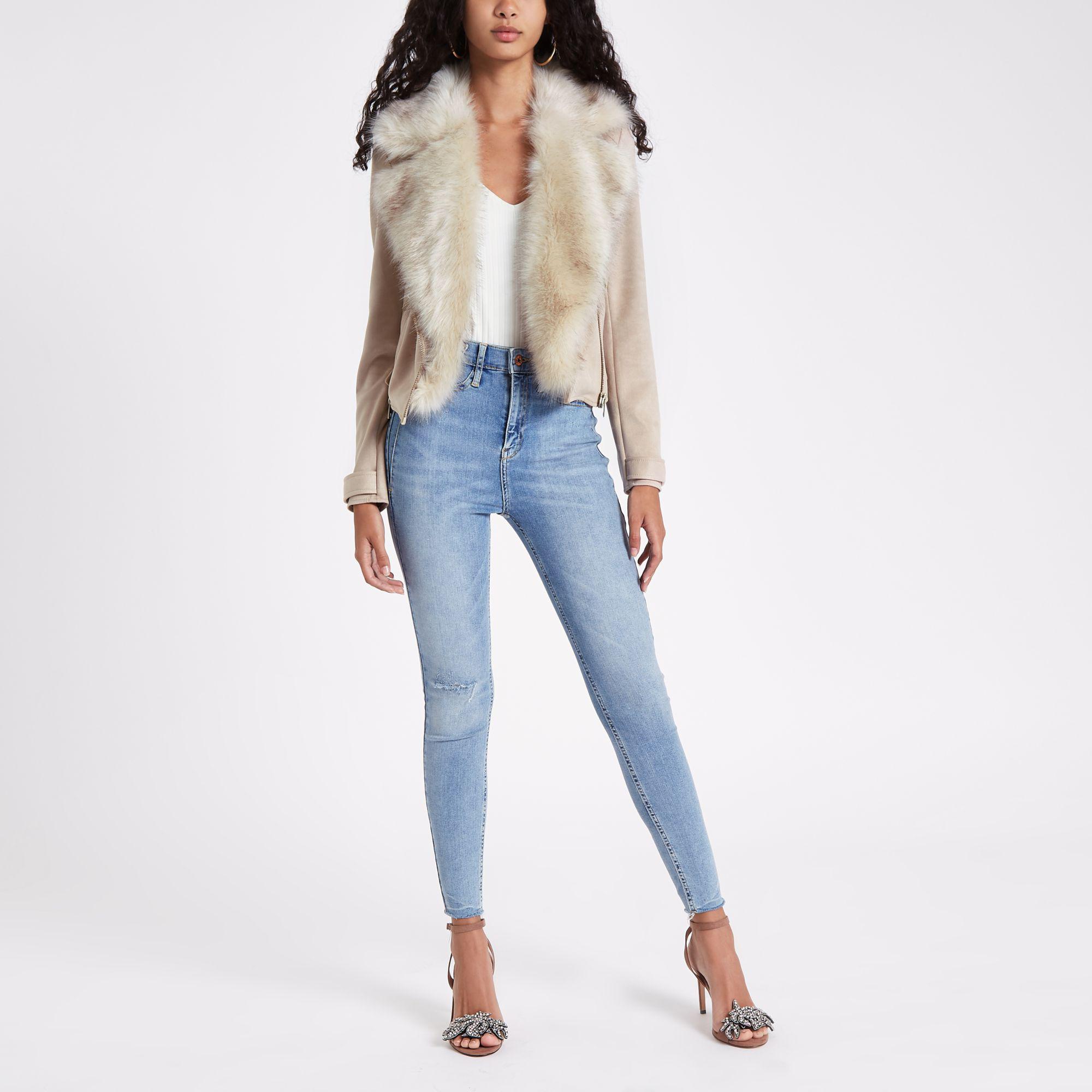 suede fur moto jacket