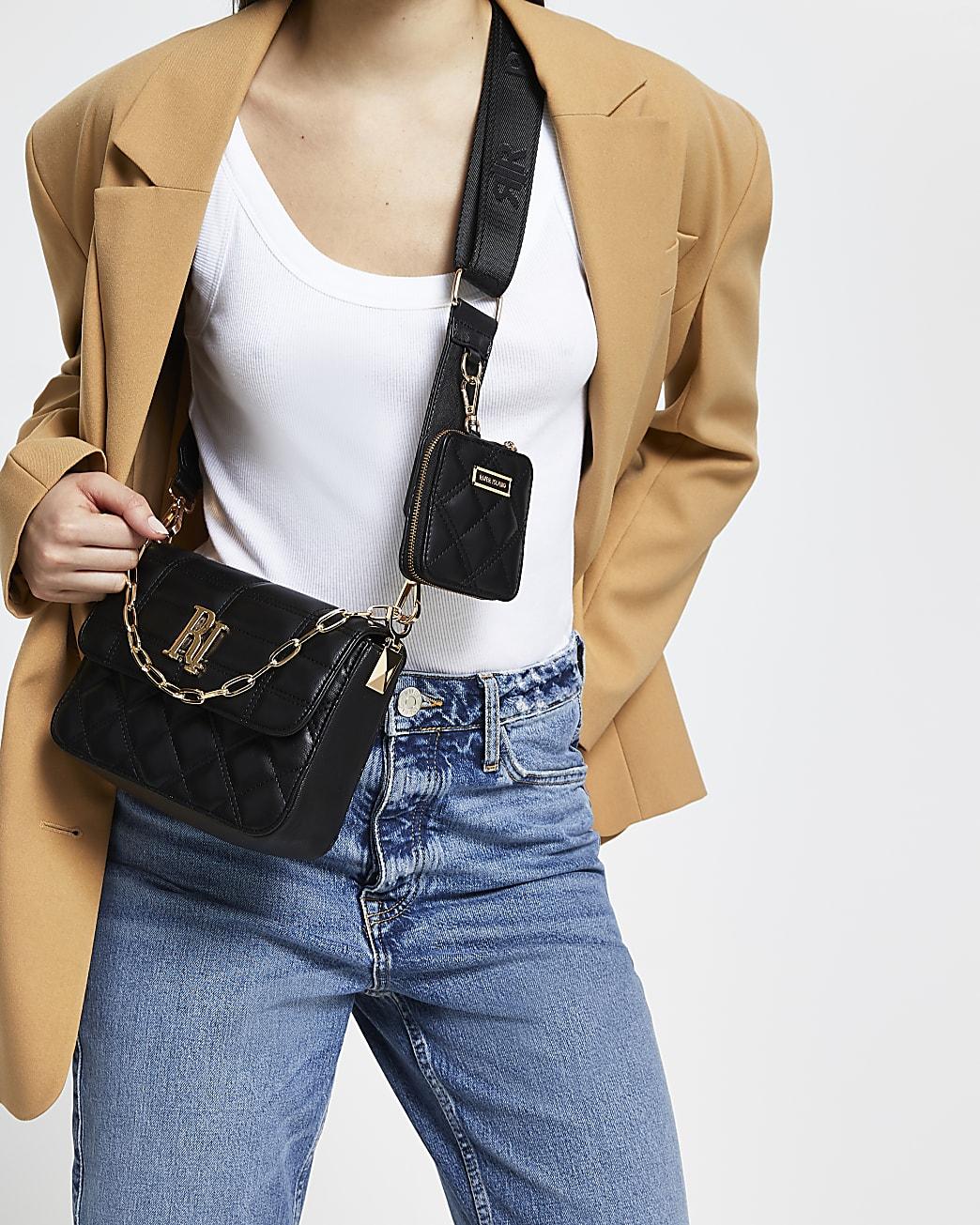 River Island Black Ri Quilted Cross Body Bag And Pochette | Lyst 